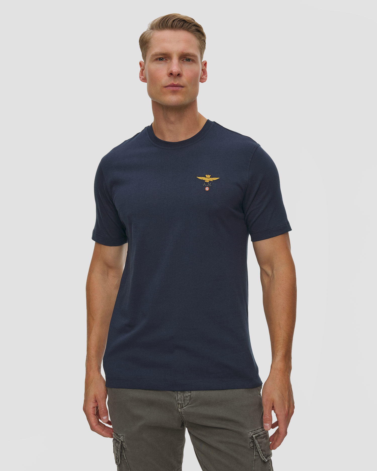T-shirt avec emblème bleu marine pour hommes Aeronautica Militare, Couleur: Granatowy