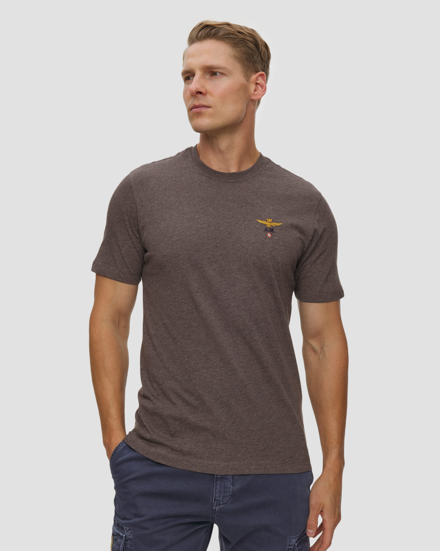 T-shirt avec emblème marron pour hommes Aeronautica Militare, Couleur: Brązowy