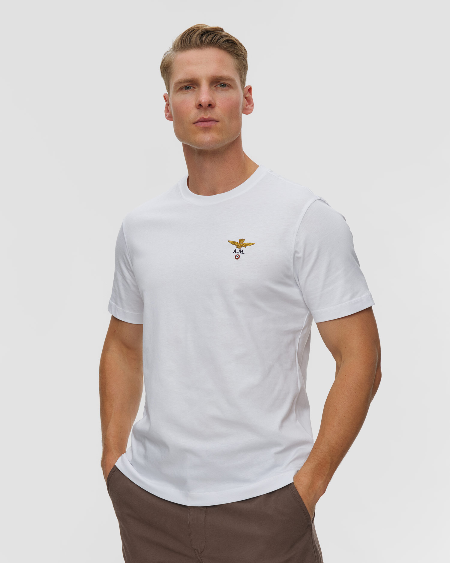 T-shirt blanc pour hommes Aeronautica Militare, Couleur: Biały