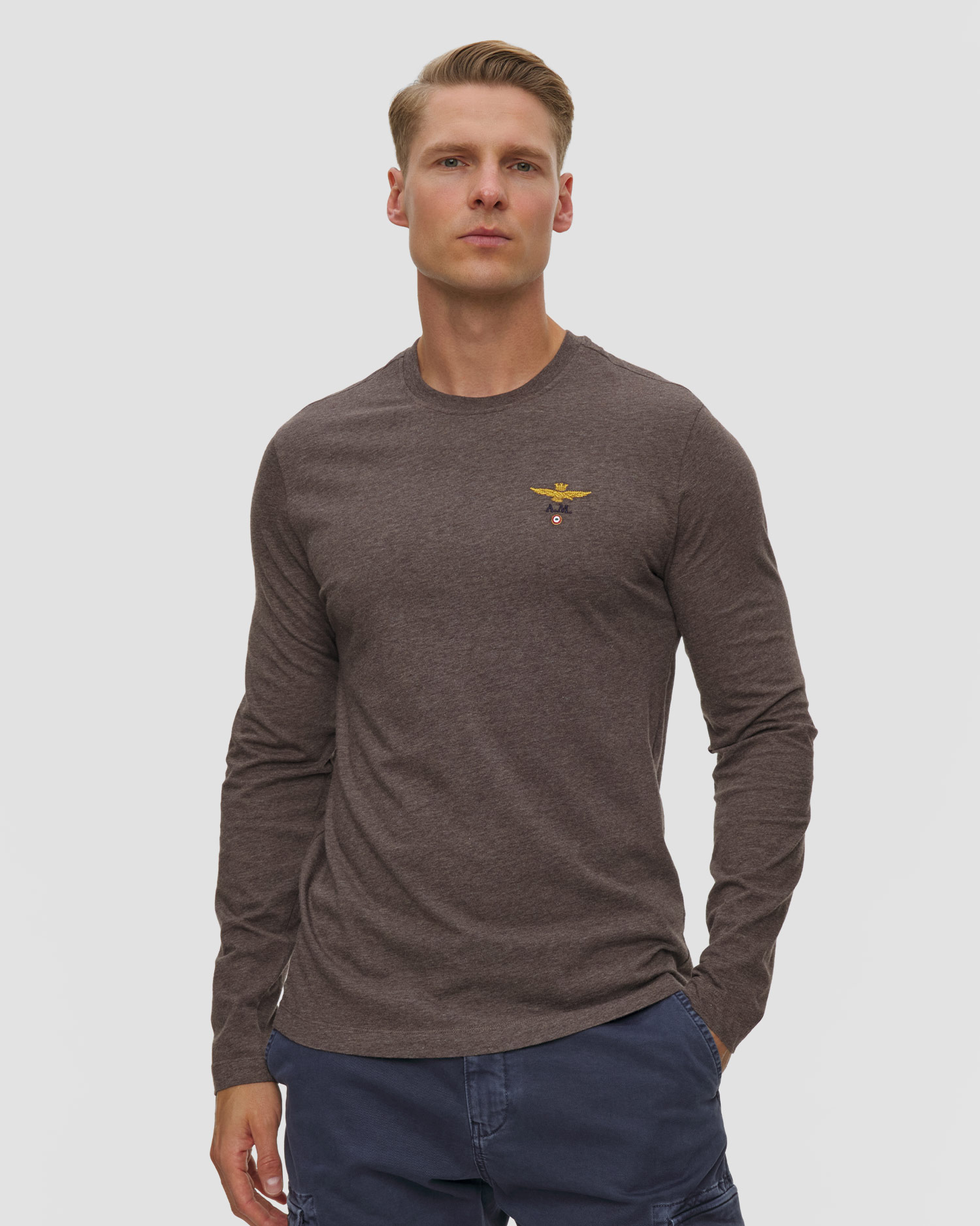 T-shirt à manches longues pour hommes Aeronautica Militare, Couleur: Brązowy