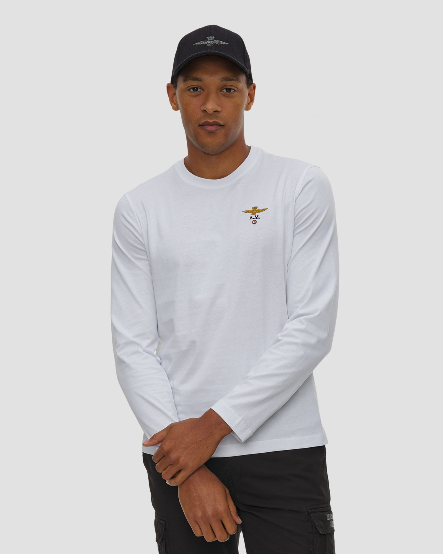T-shirt à manches longues pour hommes Aeronautica Militare, Couleur: Biały