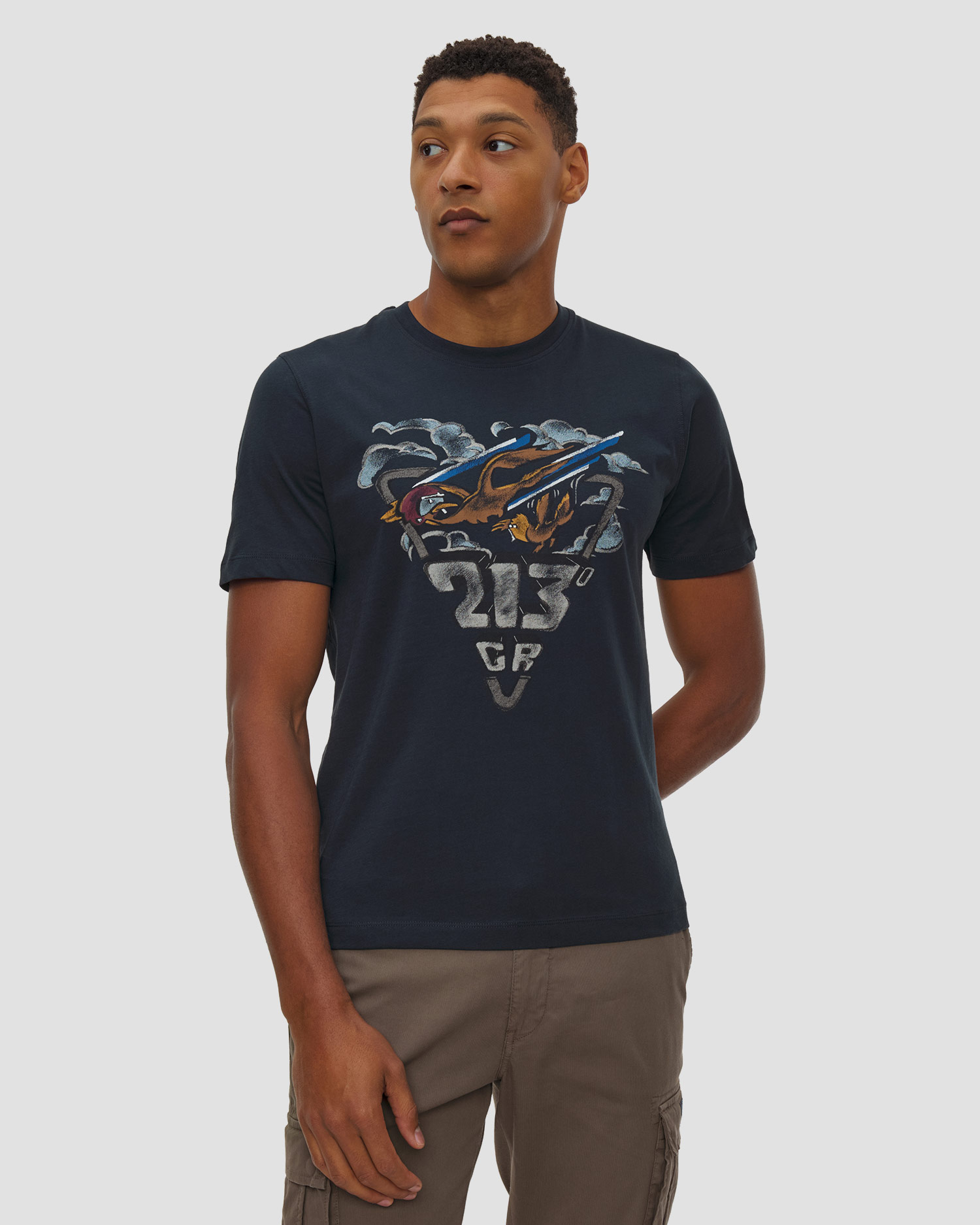Tricou din bumbac pentru bărbați Aeronautica Militare cu imprimeu, Culoare/Model: Granatowy