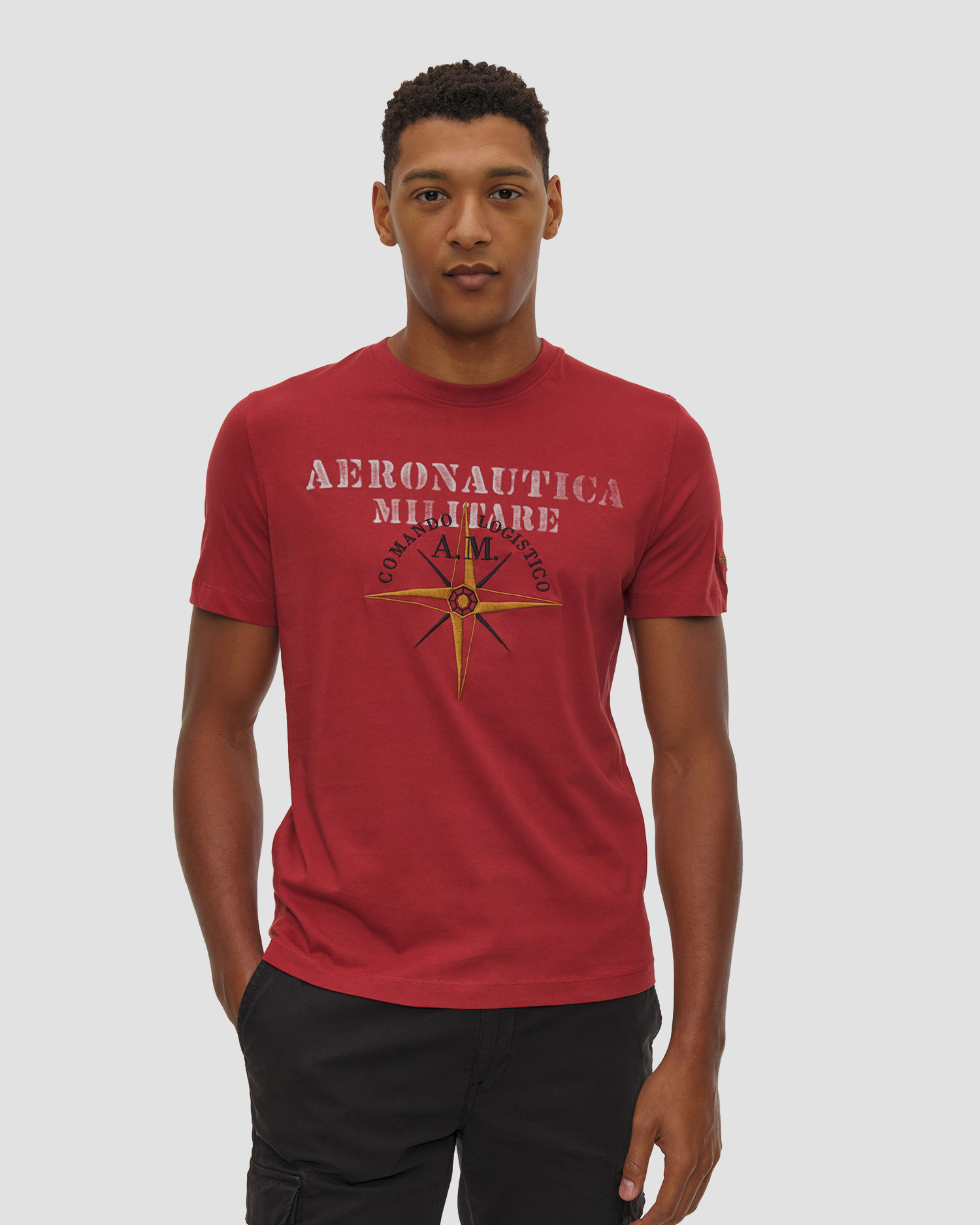 Tricou din bumbac pentru bărbați Aeronautica Militare cu imprimeu, Culoare/Model: Czerwony