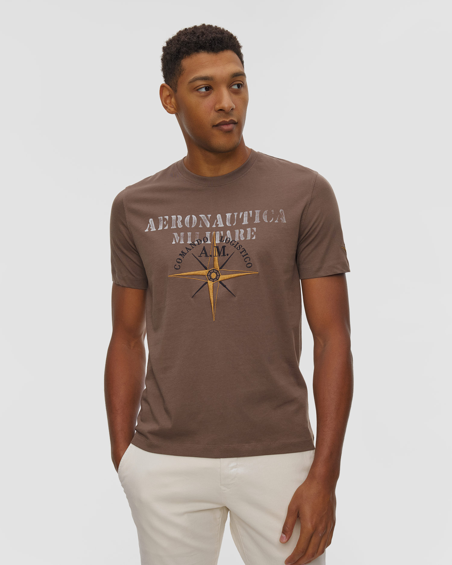 Tricou din bumbac pentru femei Aeronautica Militare cu imprimare, Culoare/Model: Brązowy
