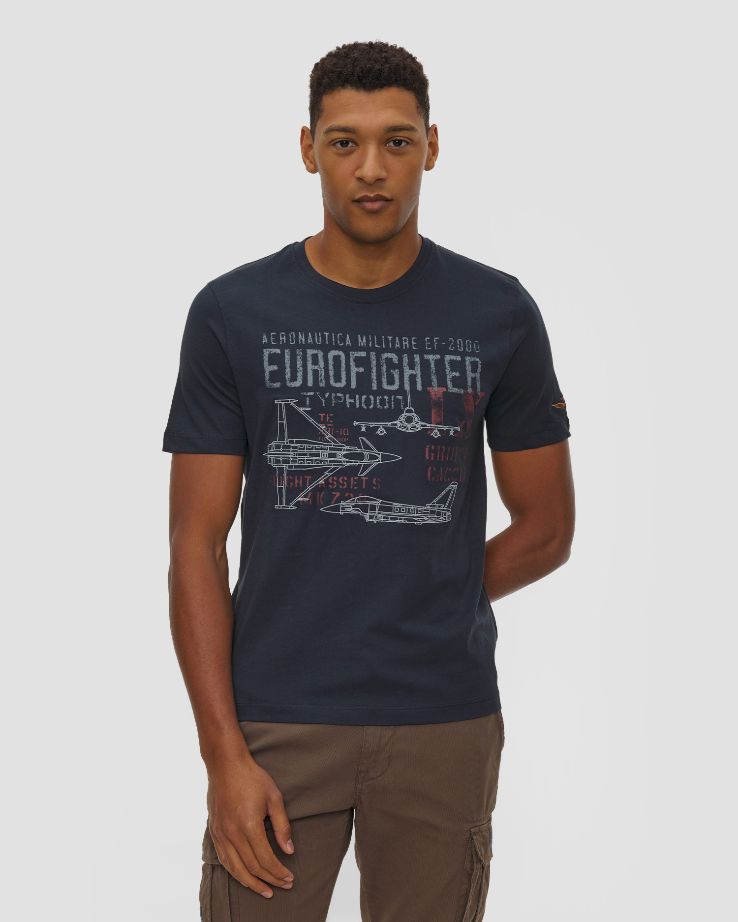 Tricou din bumbac pentru bărbați Aeronautica Militare cu imprimeu și broderie, Culoare/Model: Granatowy