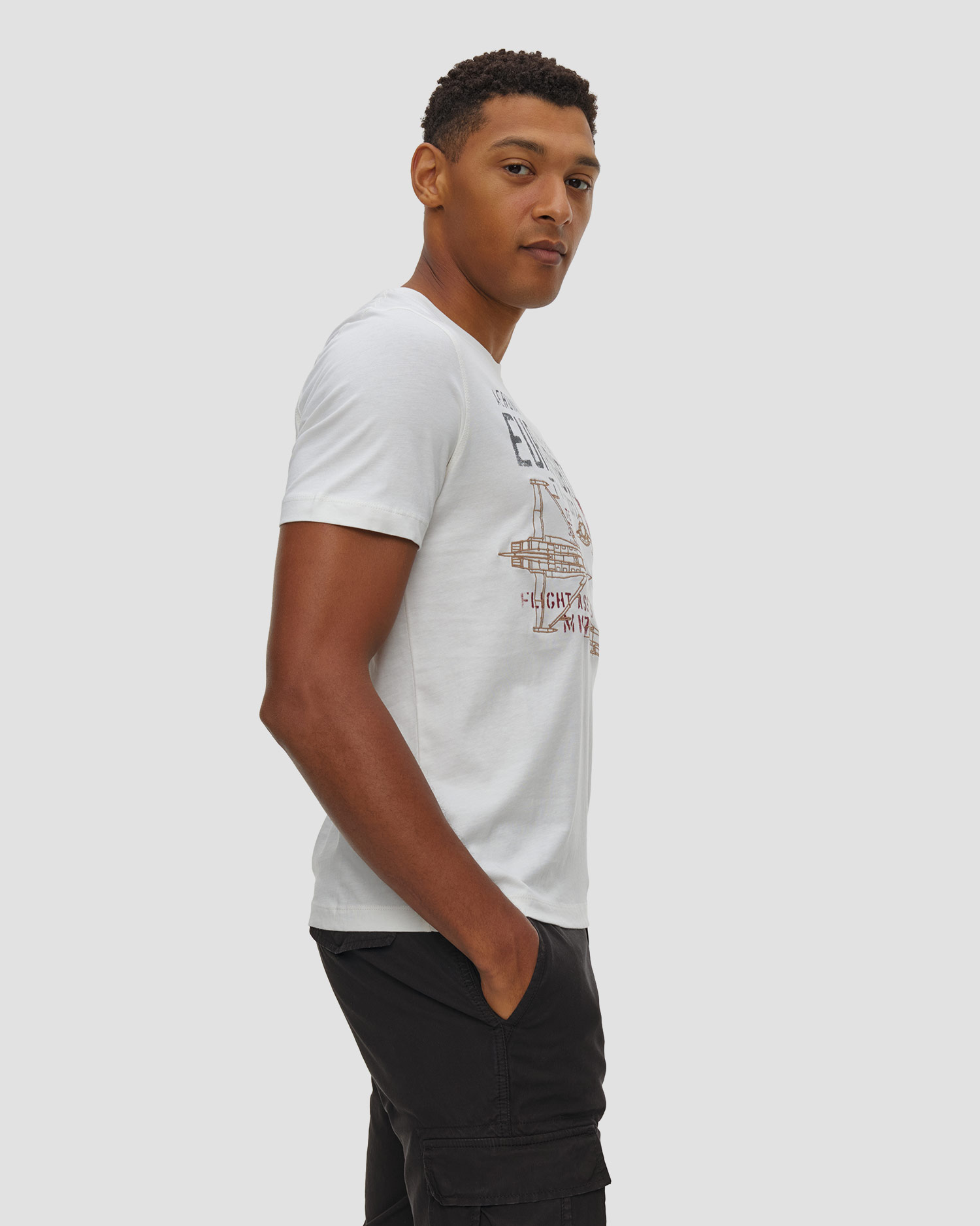 Tricou din bumbac pentru bărbați Aeronautica Militare cu imprimeu și broderie