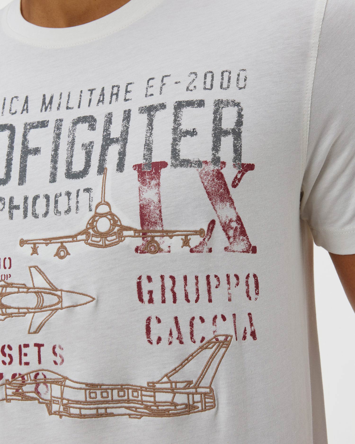 Tricou din bumbac pentru bărbați Aeronautica Militare cu imprimeu și broderie
