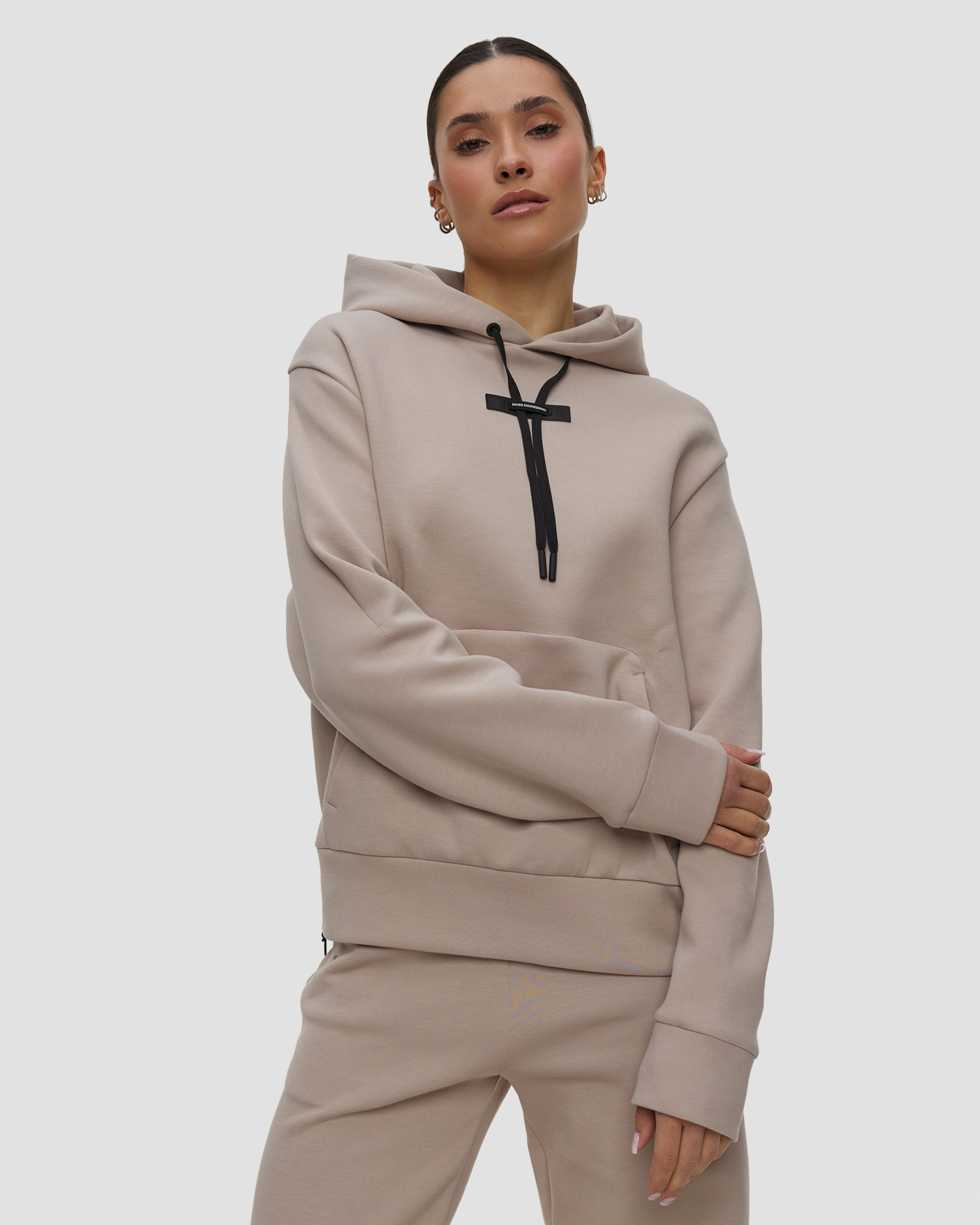 Bluza dresowa damska On Focus Tech Hoodie beżowa, Kolor/Wzór: Beżowy