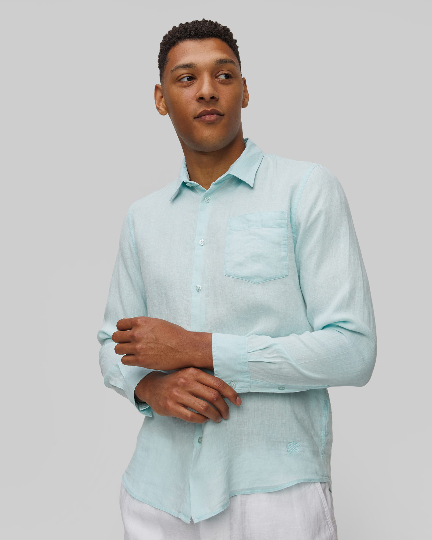 Chemise en lin bleue pour hommes Vilebrequin Caroubis