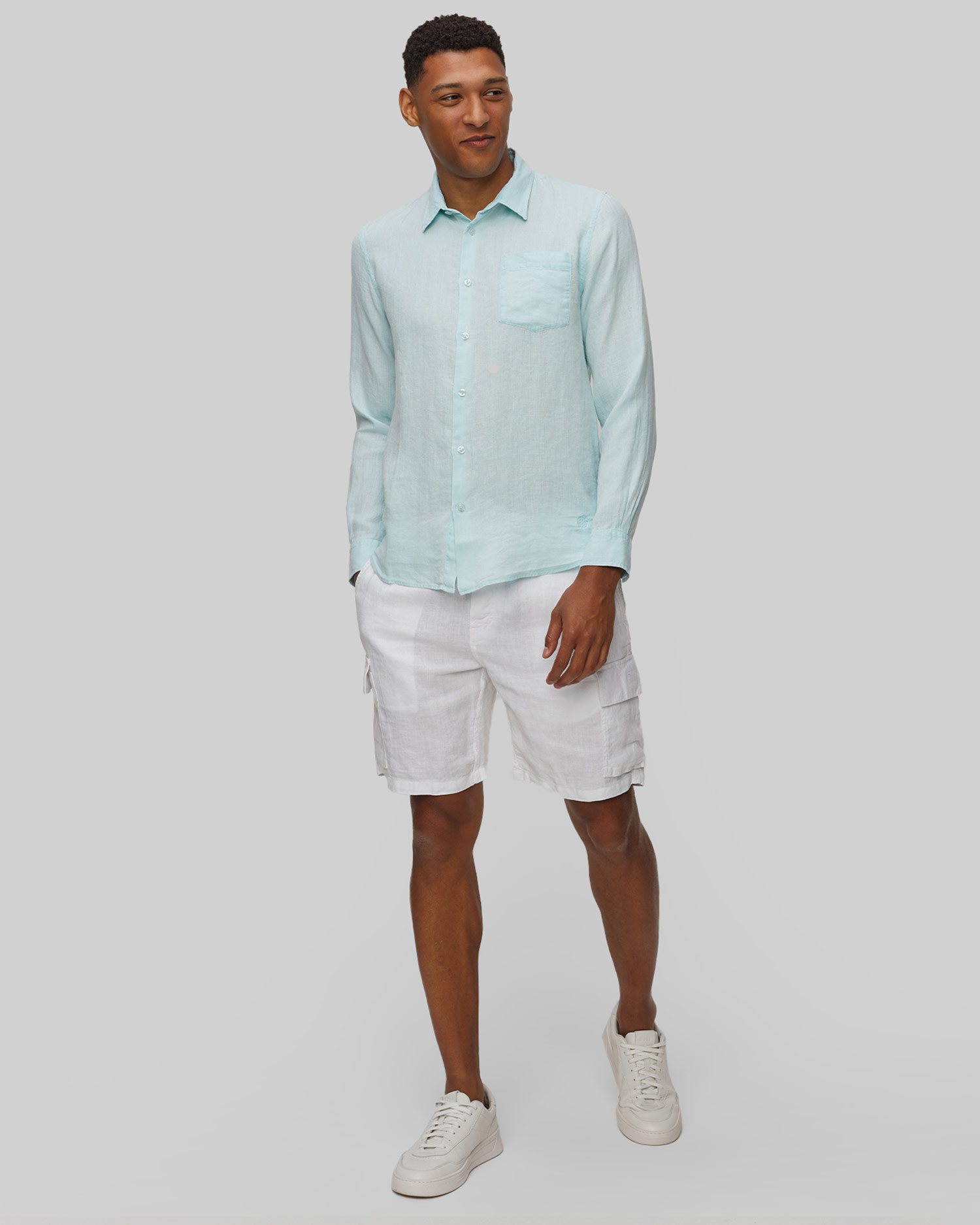 Chemise en lin bleue pour hommes Vilebrequin Caroubis
