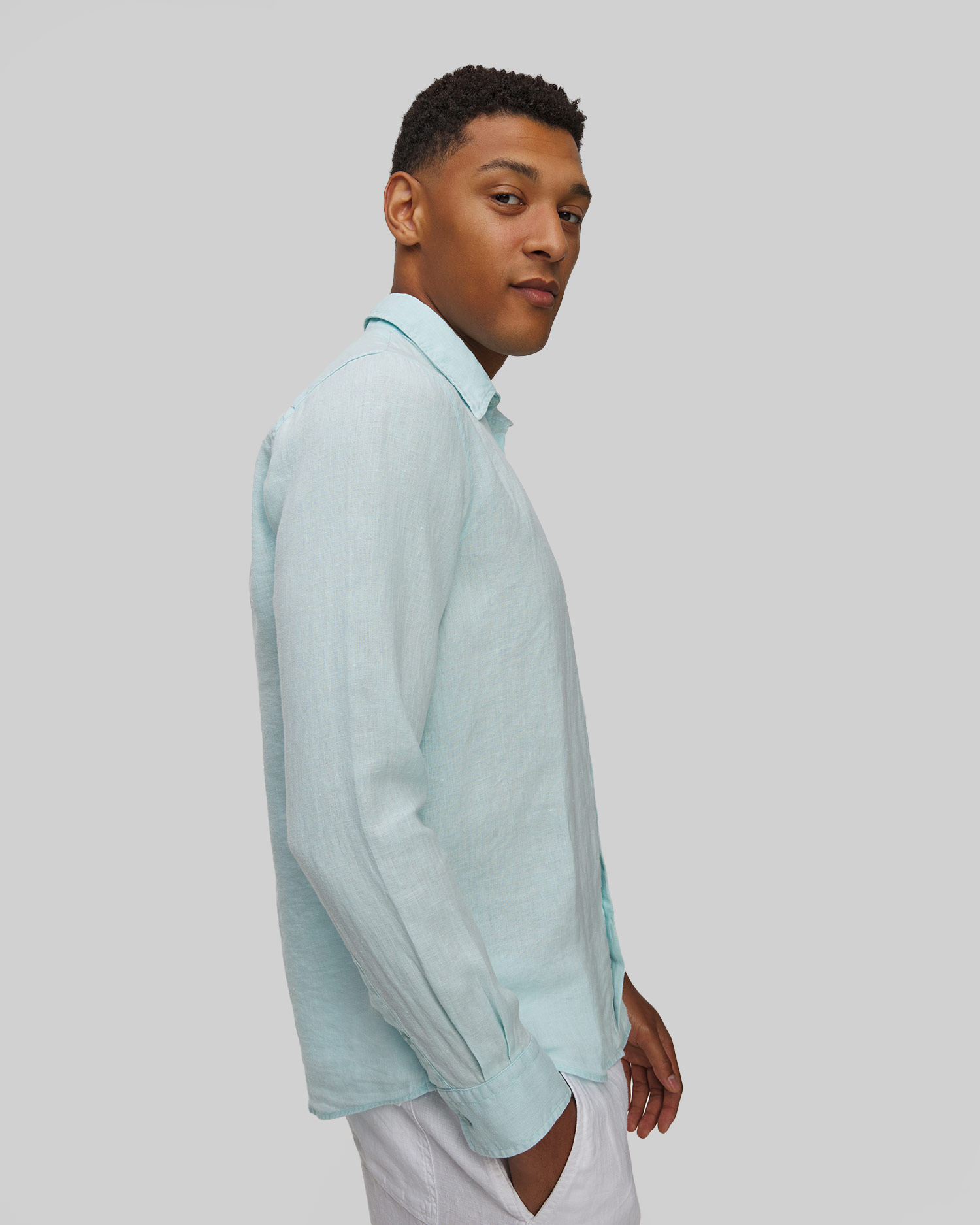 Camicia azzurra in lino da uomo Vilebrequin Caroubis