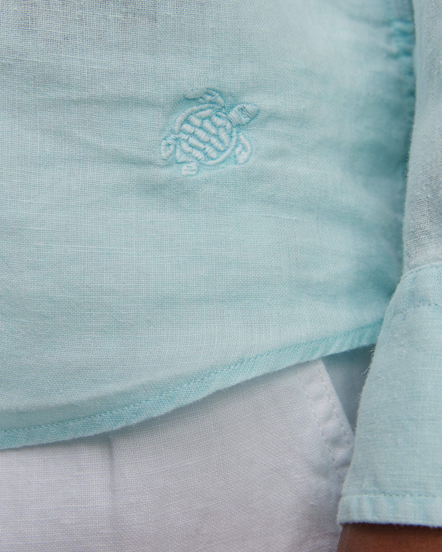 Camicia azzurra in lino da uomo Vilebrequin Caroubis