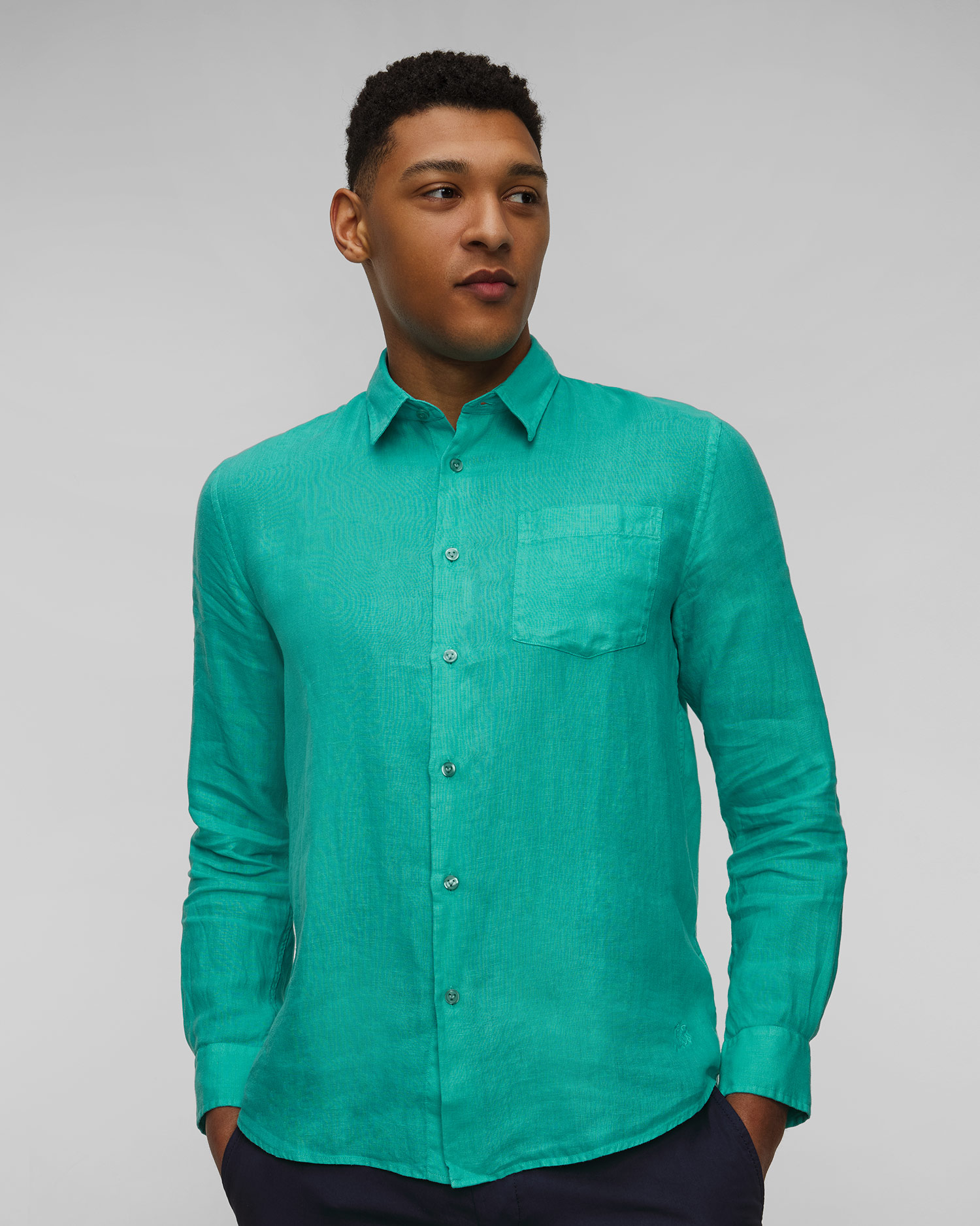 Men's linen shirt Vilebrequin Caroubis, Color/Pattern: Niebieski,Zielony