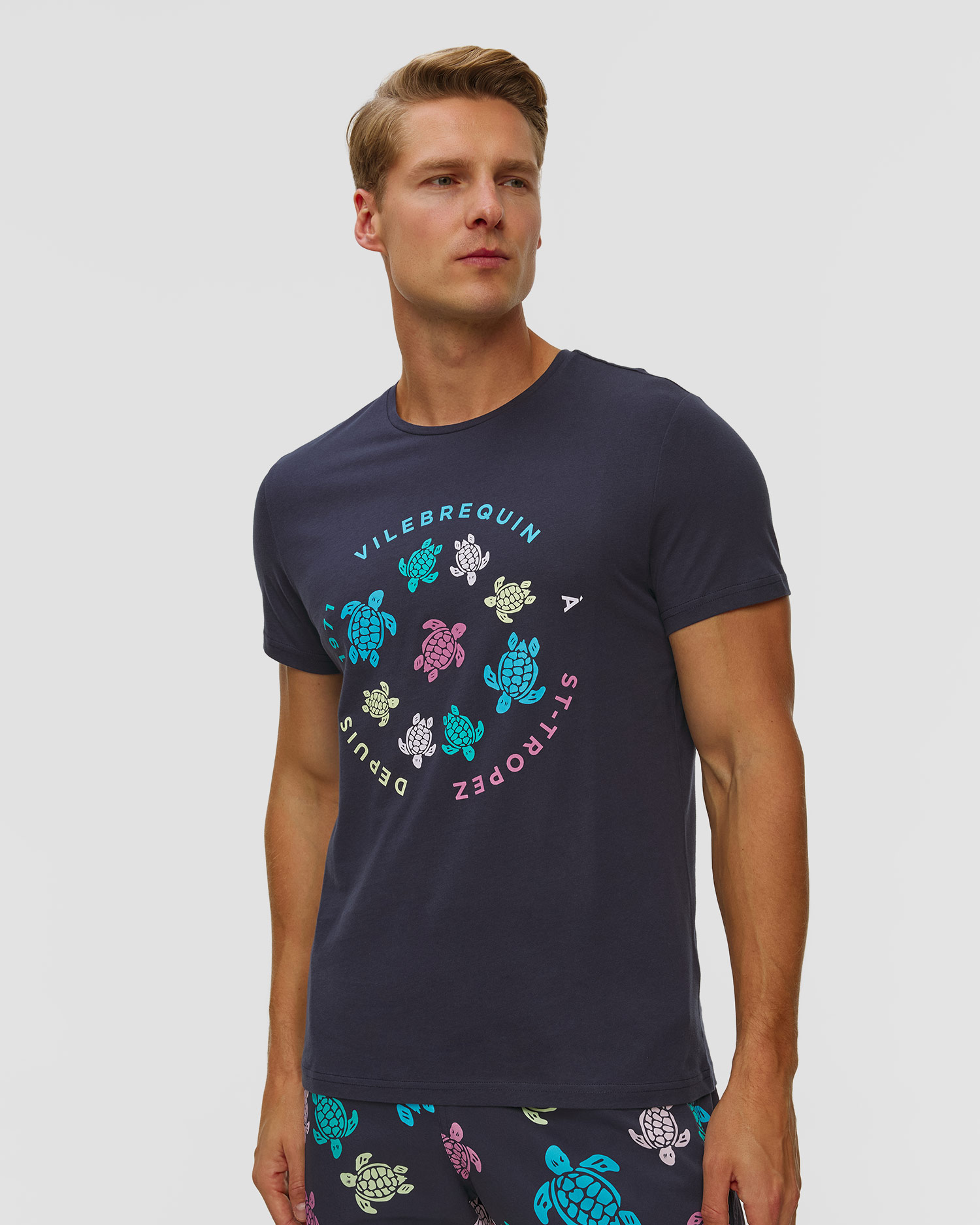 Granatowy T-shirt męski Vilebrequin Thom Tortues Multicolores