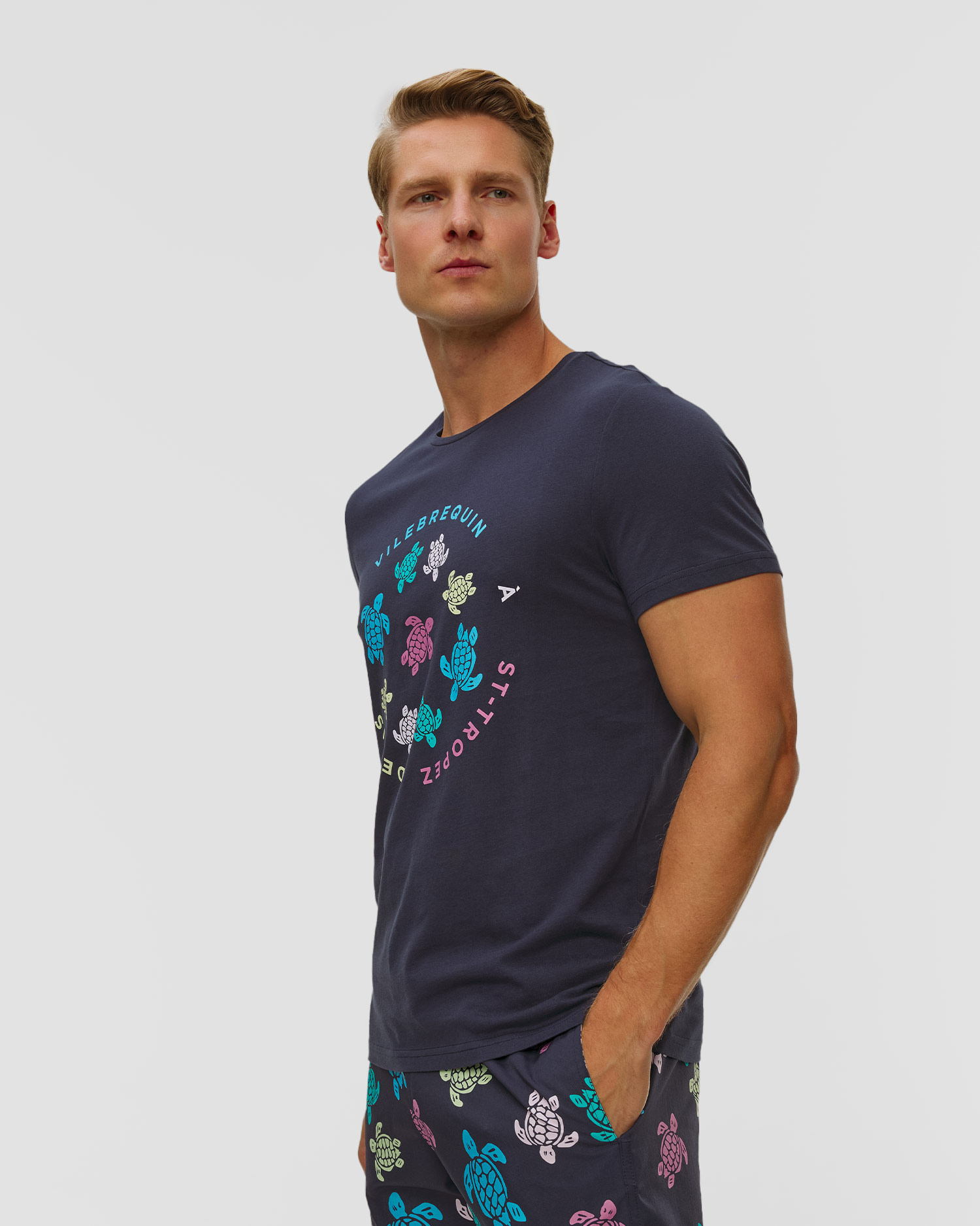 Men's blue navy T-shirt Vilebrequin Thom Tortues Multicolores