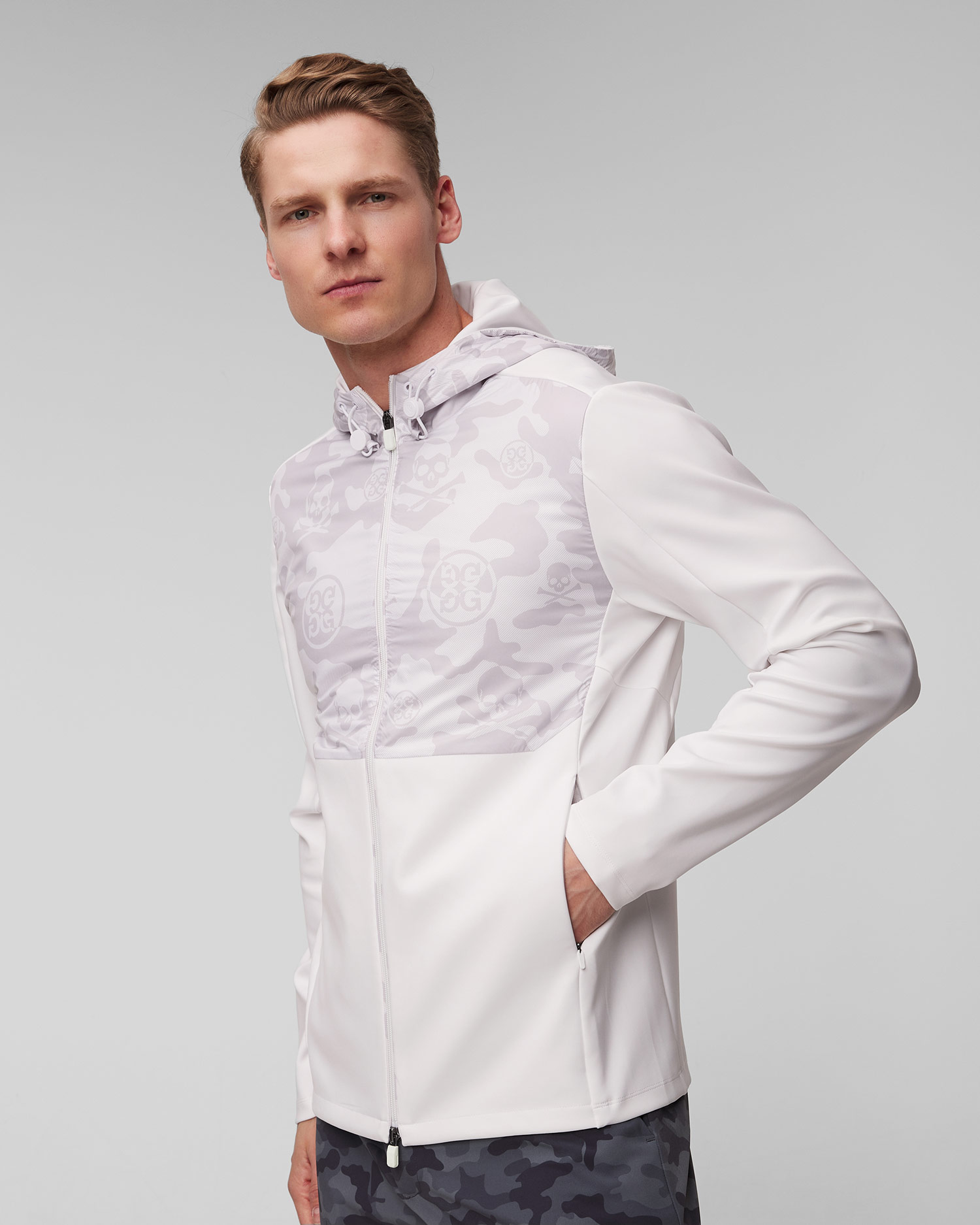 Biała kurtka golfowa męska G/Fore Dazzel Camo Stretch Tech Interlock Performer Jkt