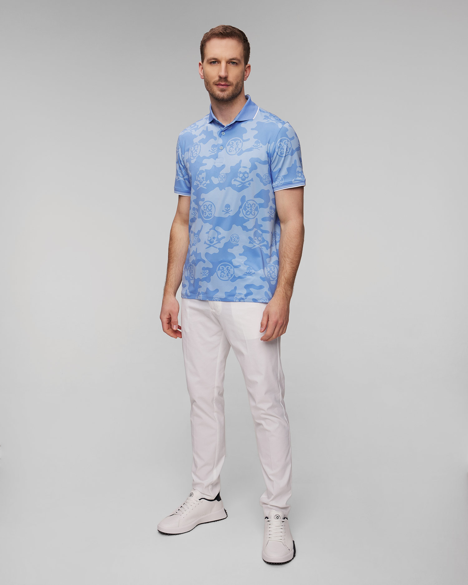 Men's light blue G/Fore Exploded Camo Tech Jersey Polo