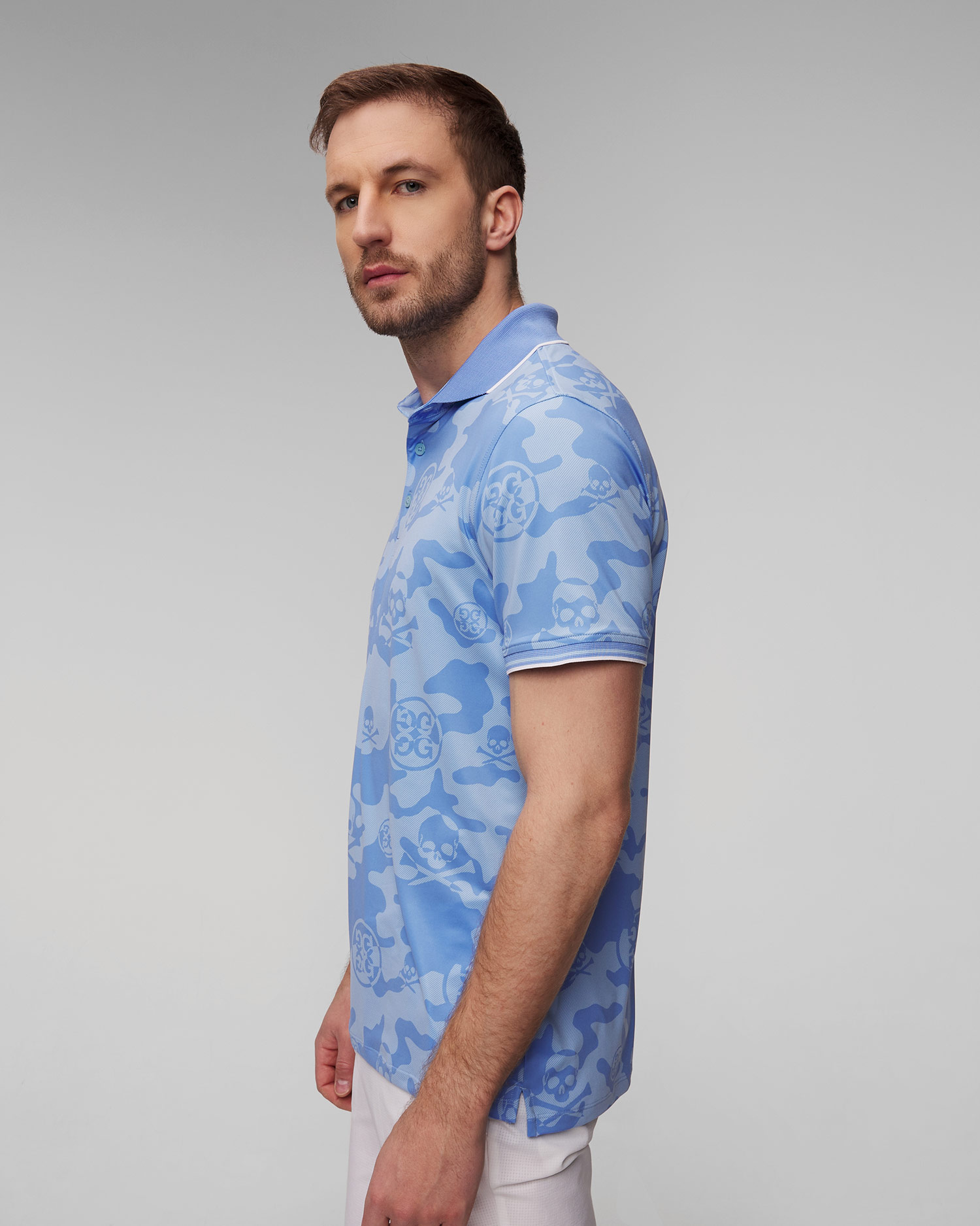 Men's light blue G/Fore Exploded Camo Tech Jersey Polo