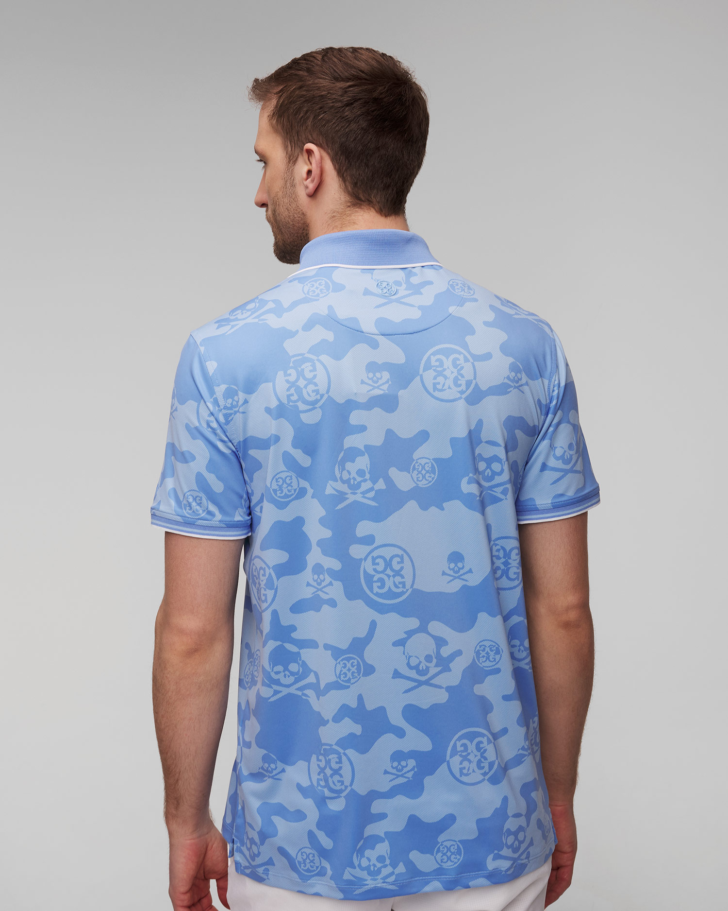 Men's light blue G/Fore Exploded Camo Tech Jersey Polo