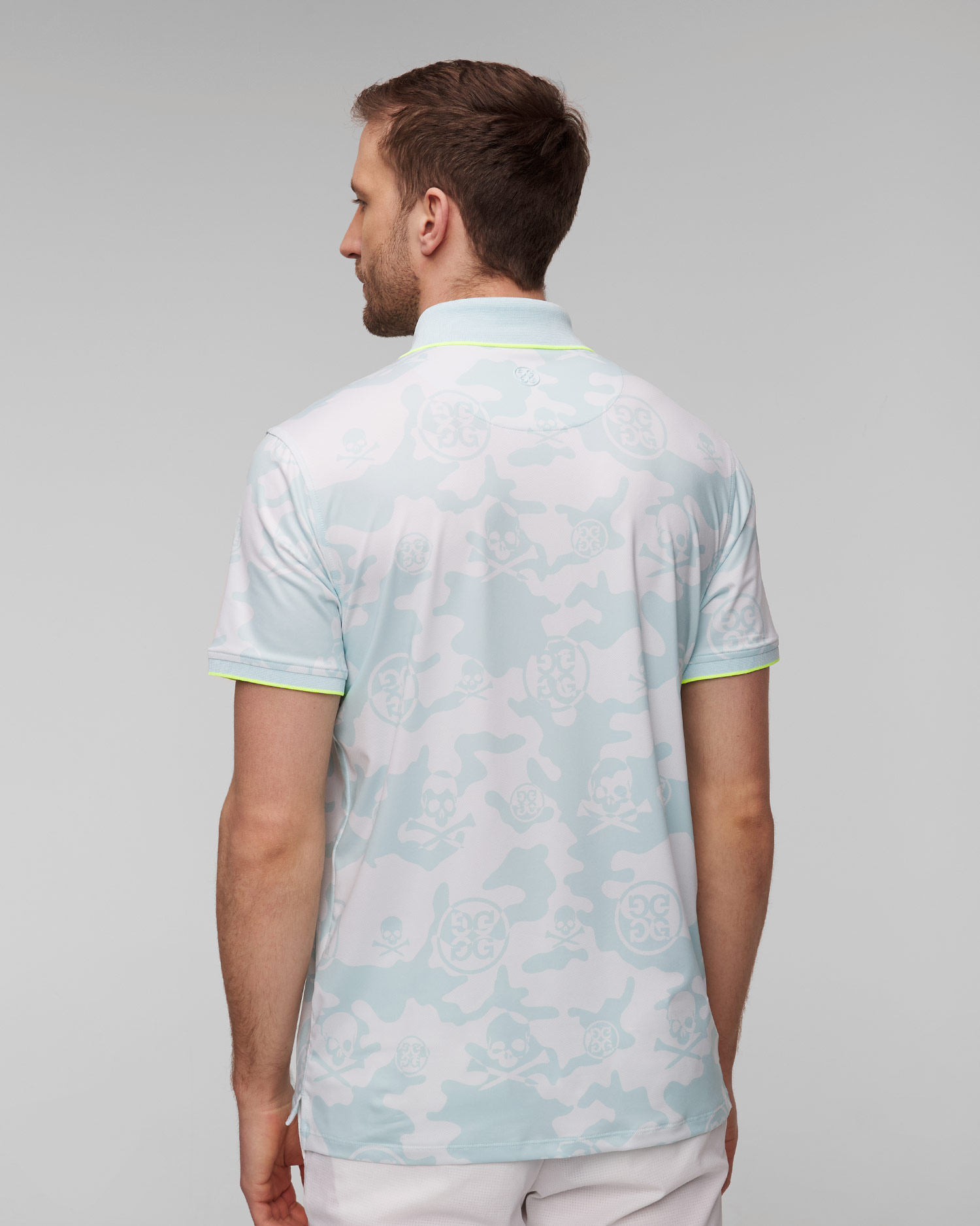 Men's blue and white G/Fore Exploded Camo Tech Jersey Polo