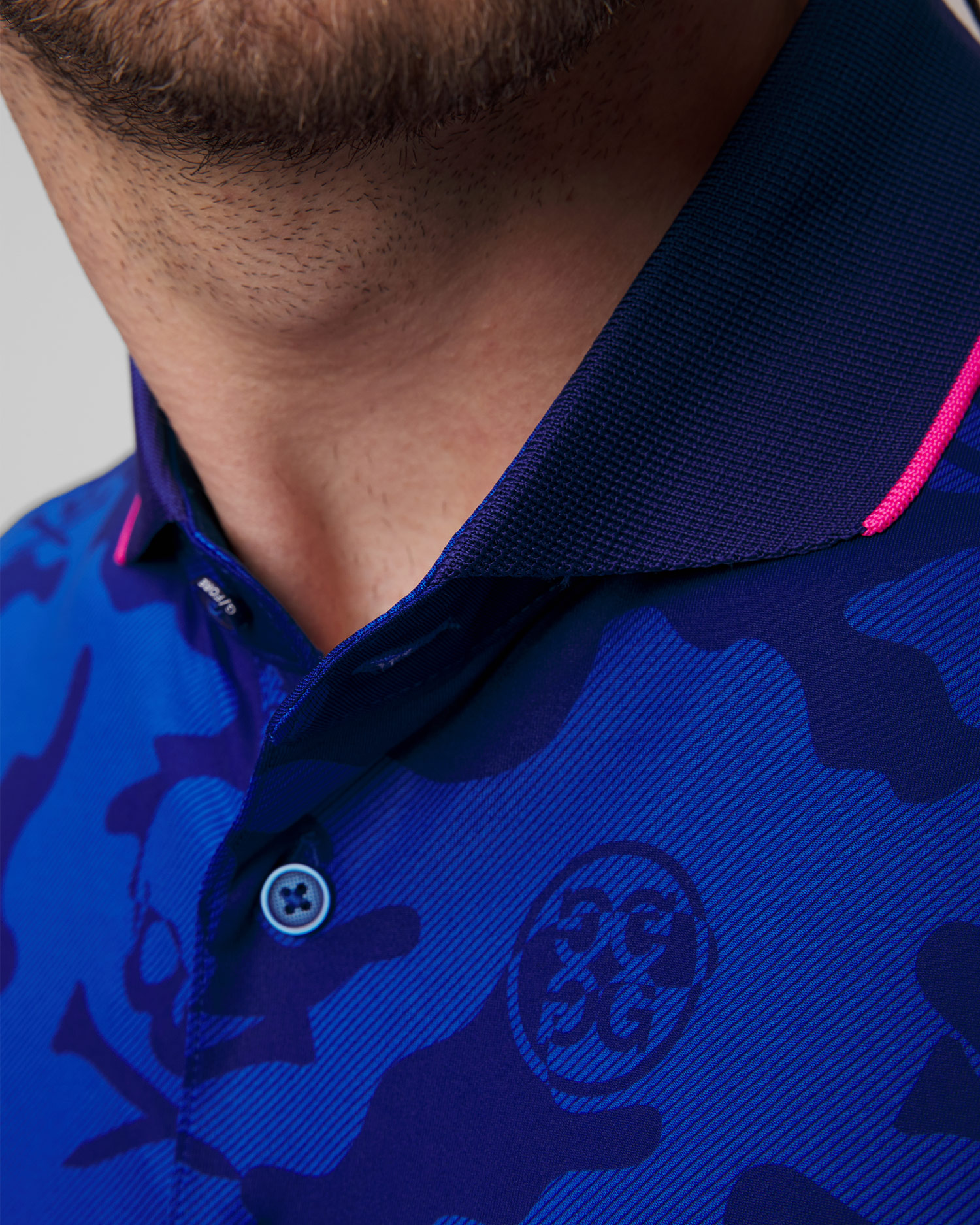 Men's dark blue G/Fore Exploded Camo Tech Jersey Polo