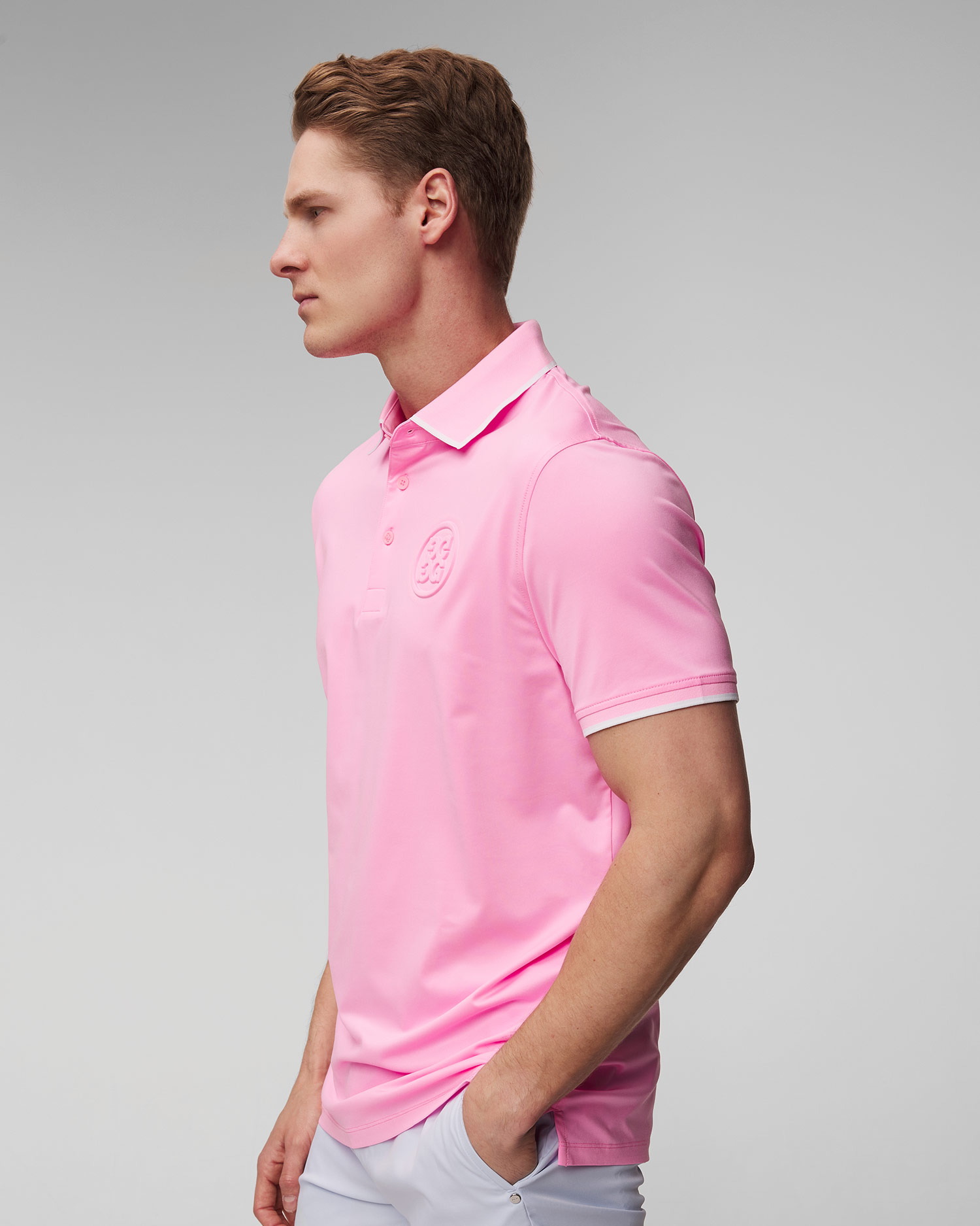 G/Fore Rib Collar Circle G's Embossed Tech Jersey Polo Poloshirt für Herren in Pink