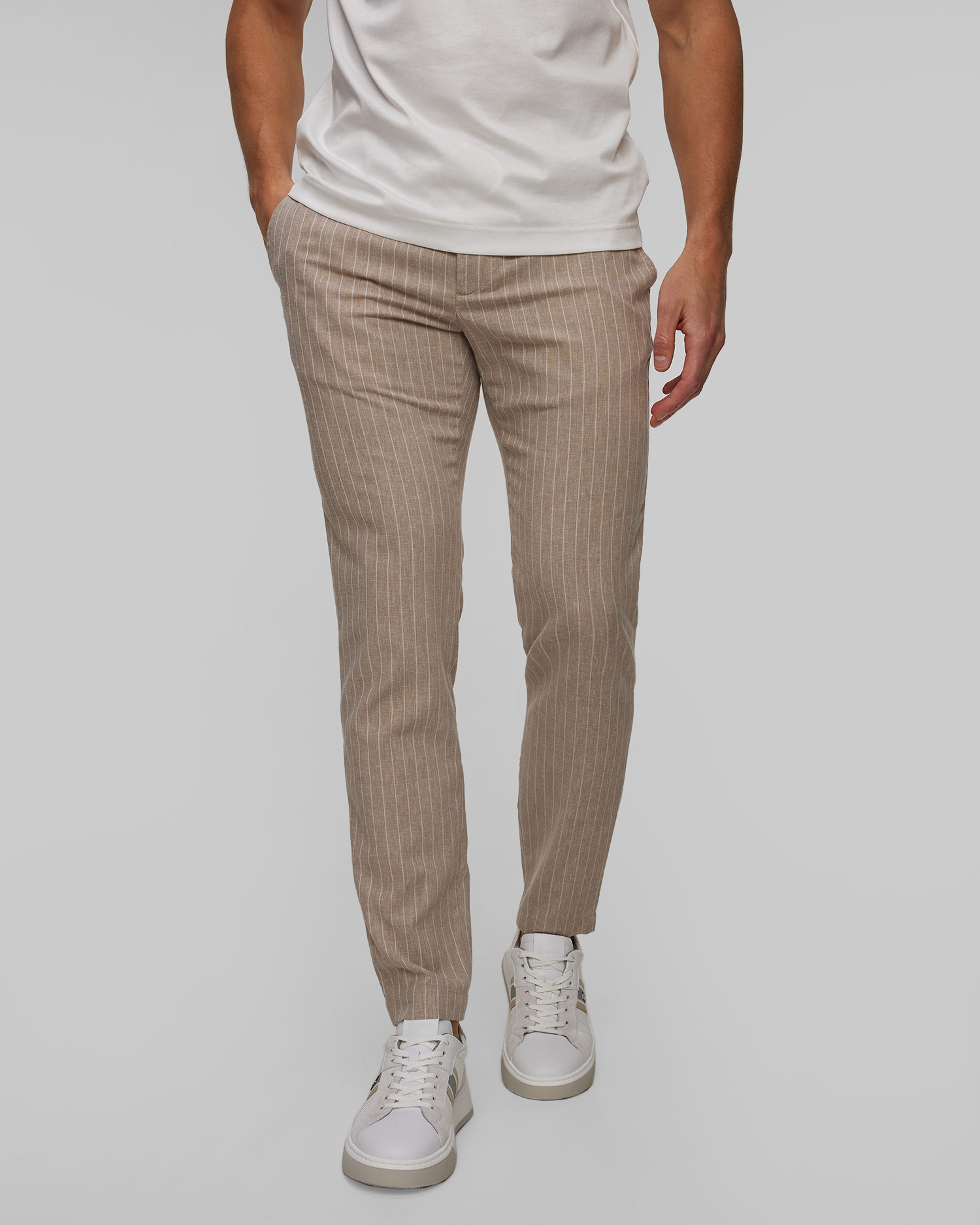Spodnie z lnem męskie Alberto Jump Linen Stripe