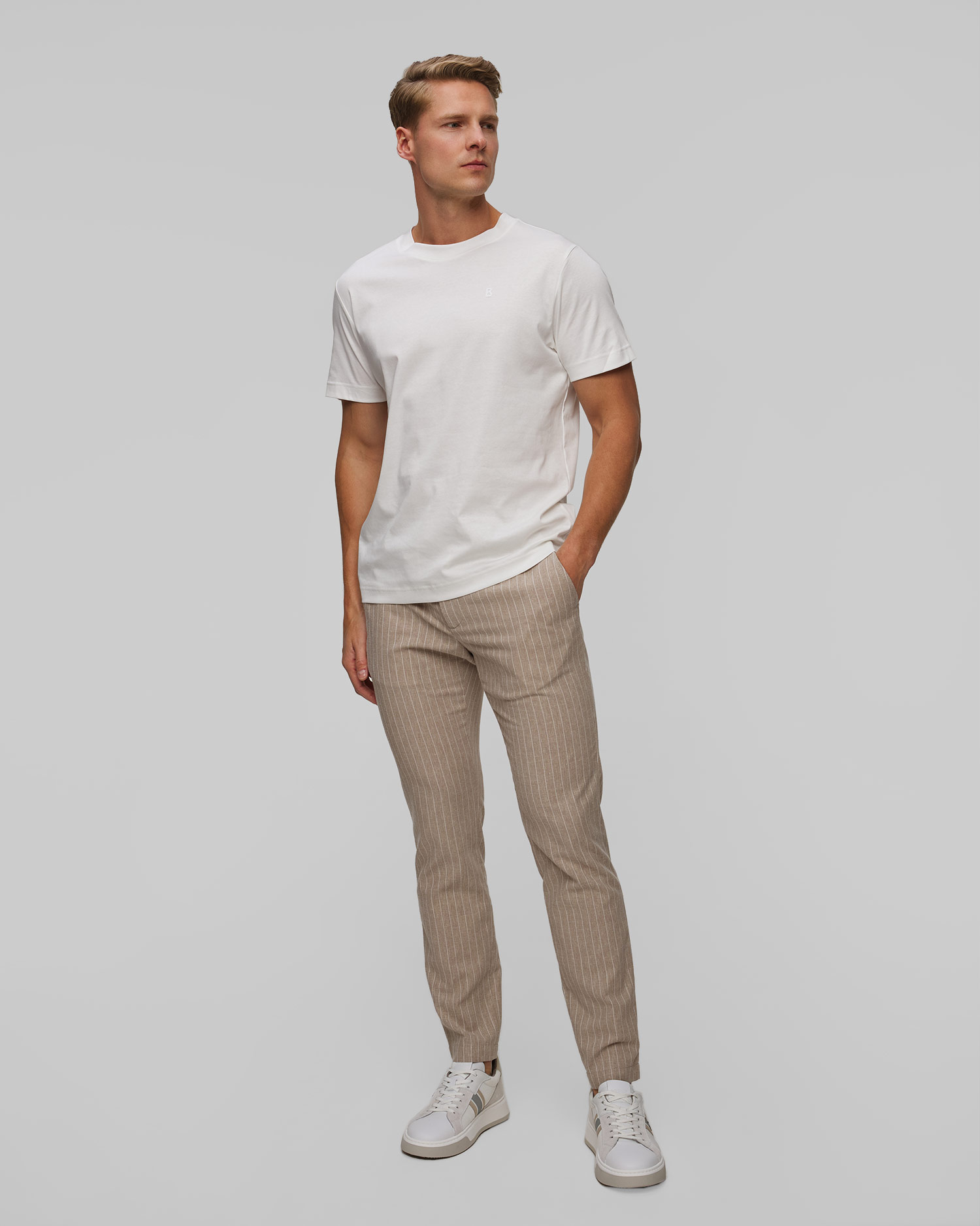Spodnie z lnem męskie Alberto Jump Linen Stripe