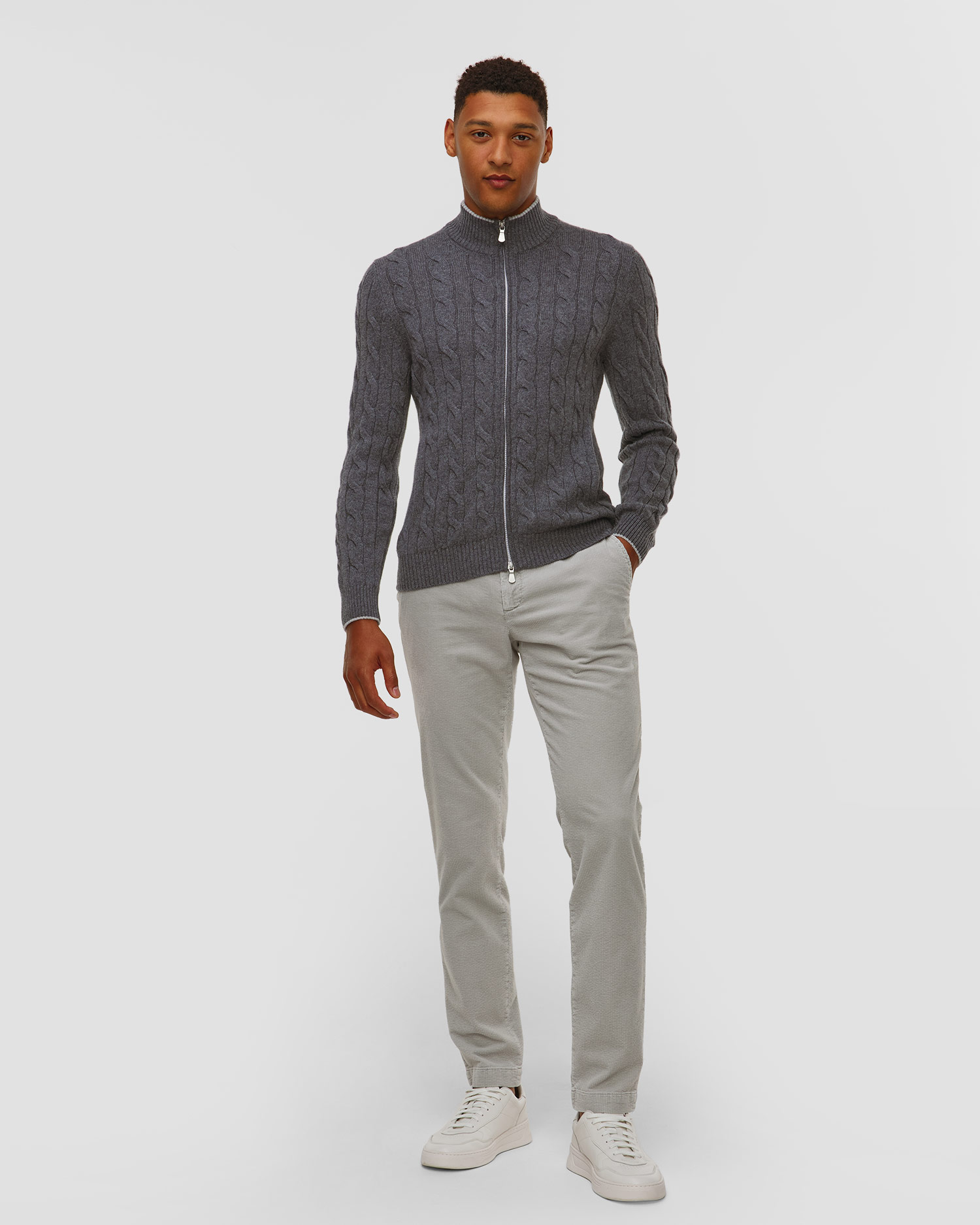 Pantalon en velours côtelé gris pour hommes Alberto Jump