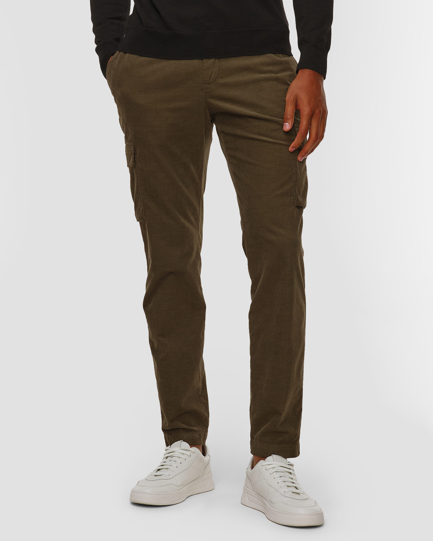 Pantalon en velours côtelé kaki pour hommes Alberto John