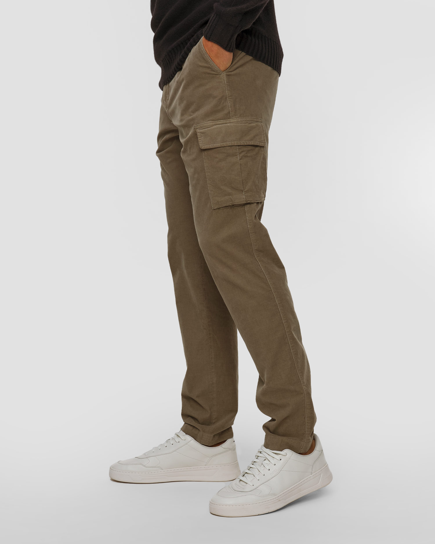 Pantalon en velours côtelé kaki pour hommes Alberto John