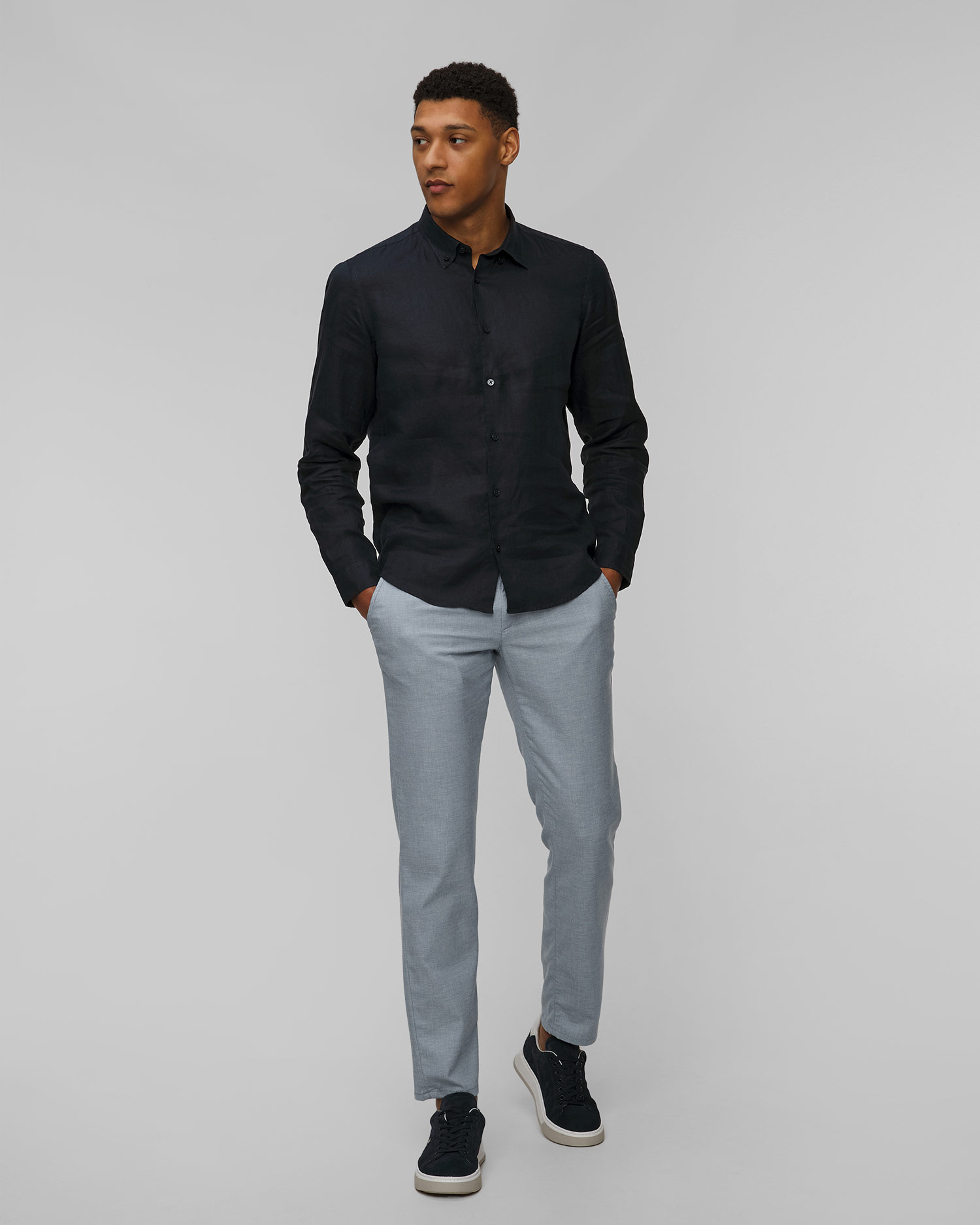 Niebieskie spodnie z lnem męskie Alberto Lou-J - Luxury Linen
