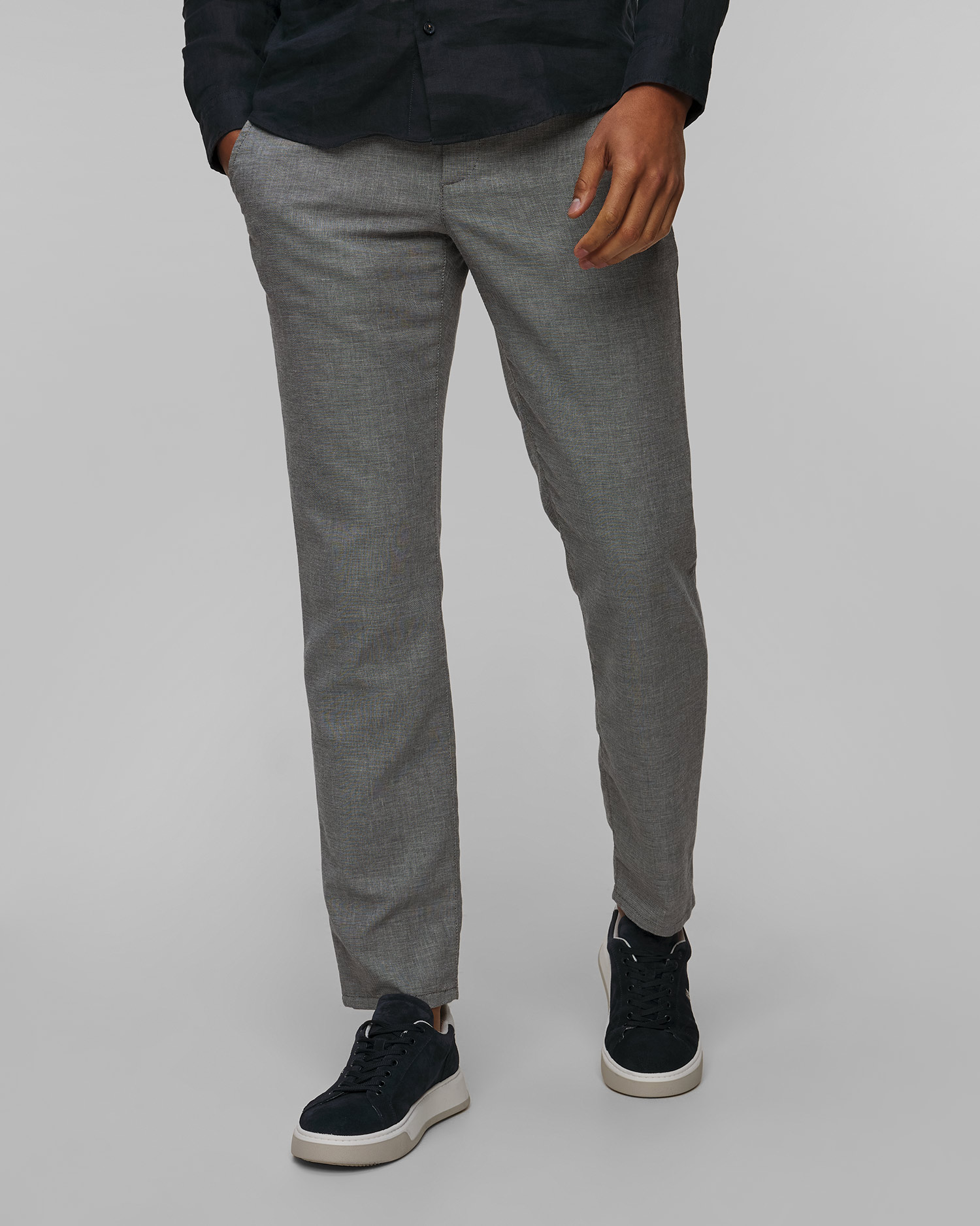 Szare spodnie z lnem męskie Alberto Lou-J - Luxury Linen