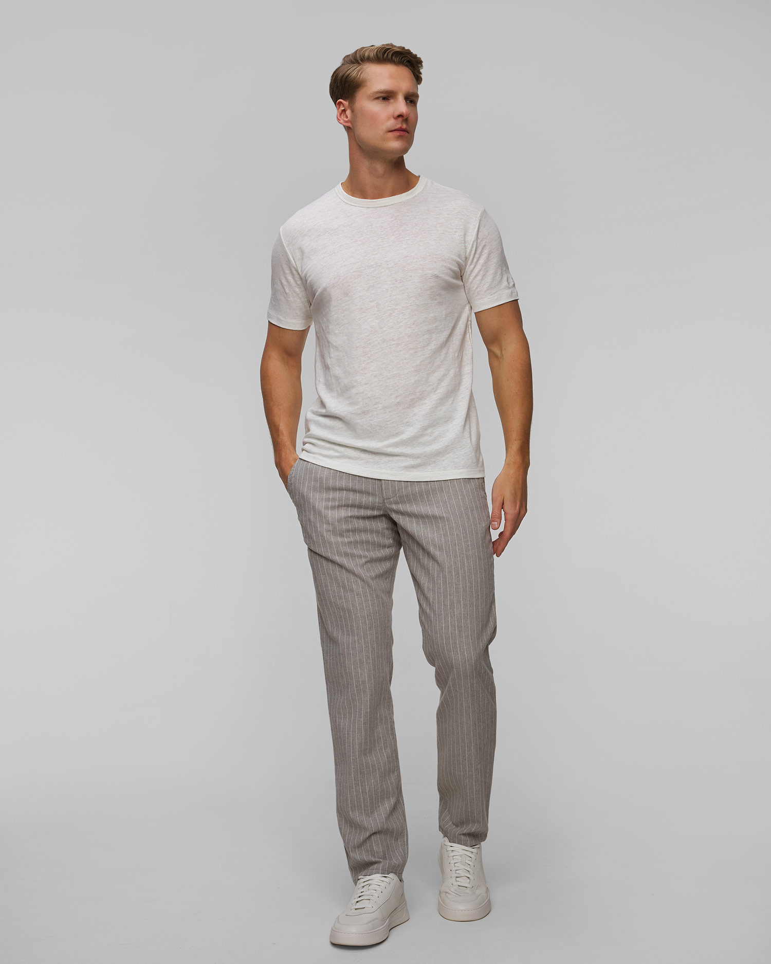 Spodnie z lnem męskie Alberto Lou-J - Linen Stripe