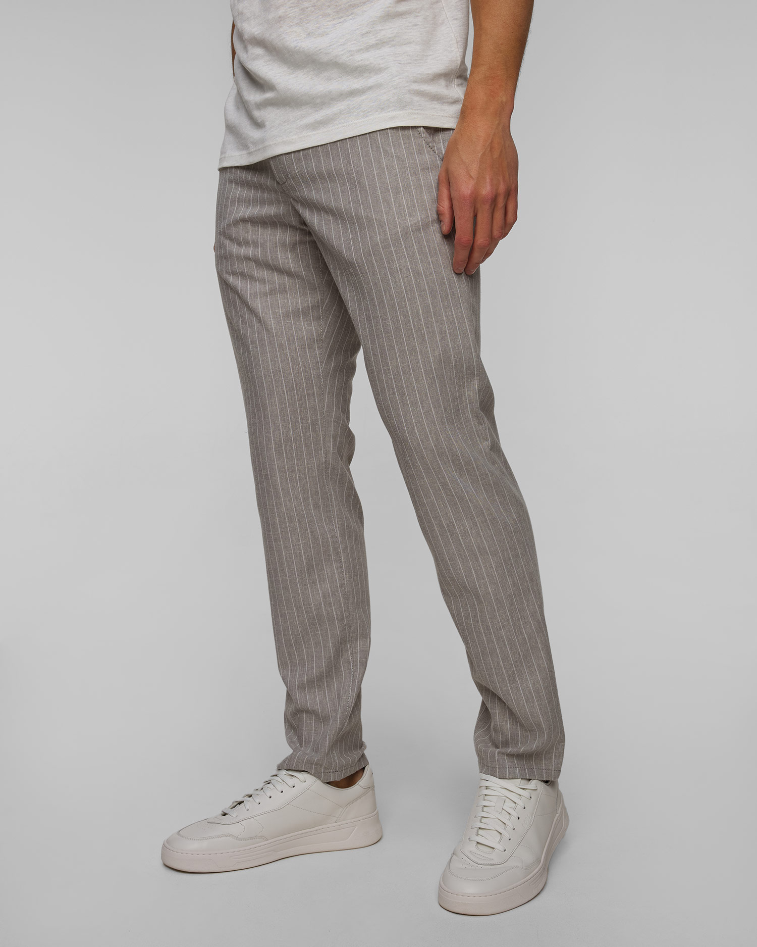 Pantaloni din in pentru bărbați Alberto Lou-J - Linen Stripe