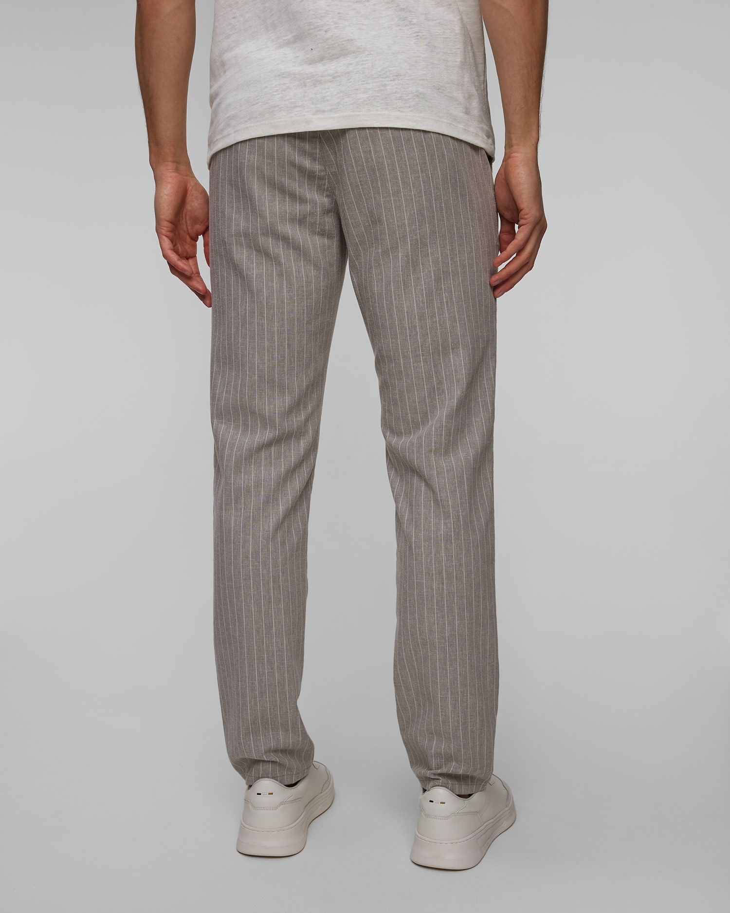 Pantaloni din in pentru bărbați Alberto Lou-J - Linen Stripe