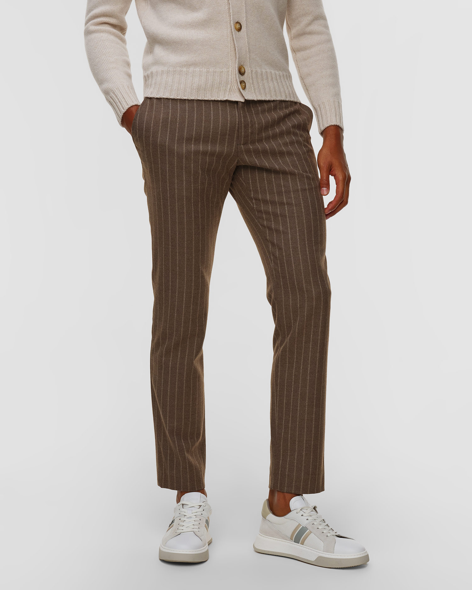 Pantalon pour hommes Alberto LOU-J-GU - Flannel Stripe, Couleur: Brązowy,Print