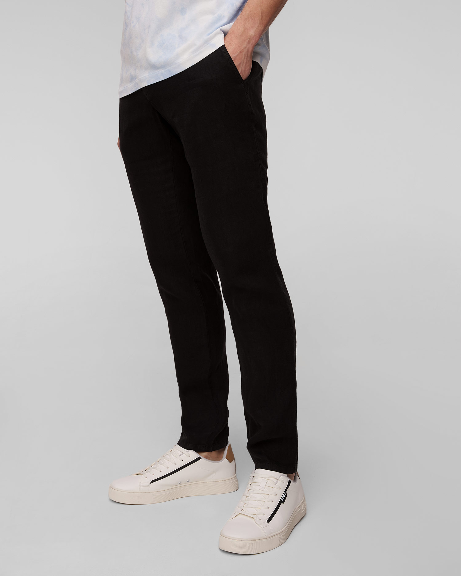 Pantaloni negri din in pentru bărbați Alberto House-Pure Linen