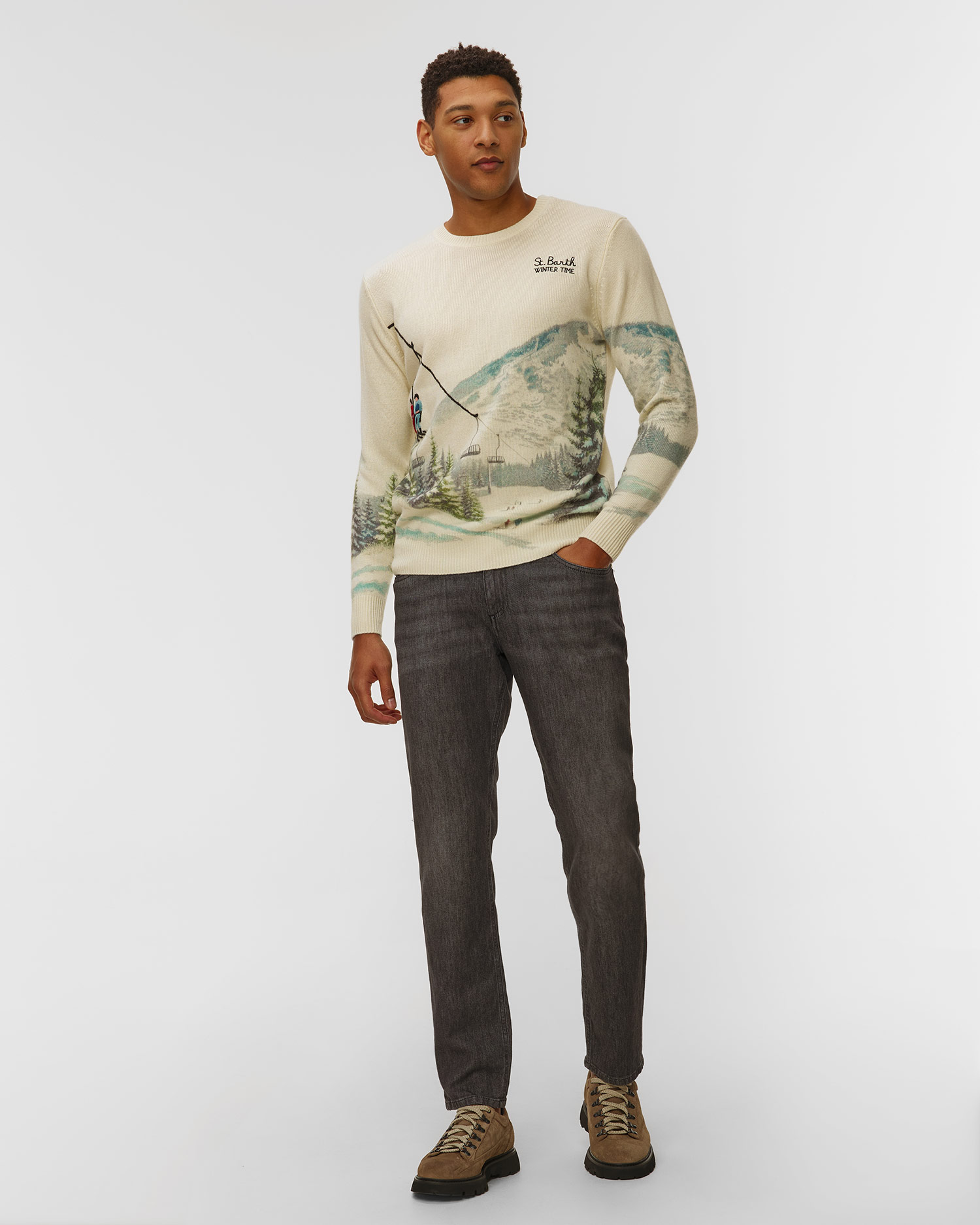 Pantaloni din cașmir pentru bărbați Alberto Pipe Cashmere Denim