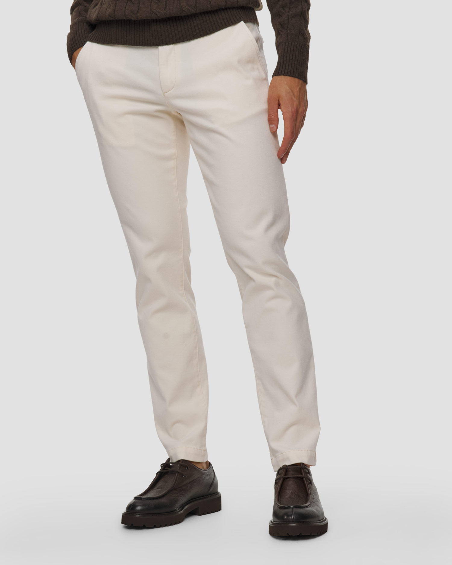Alberto Lou -Kl- Diamond Brushed Cotton Herren-Chinohose, Farbe/Muster: Biały