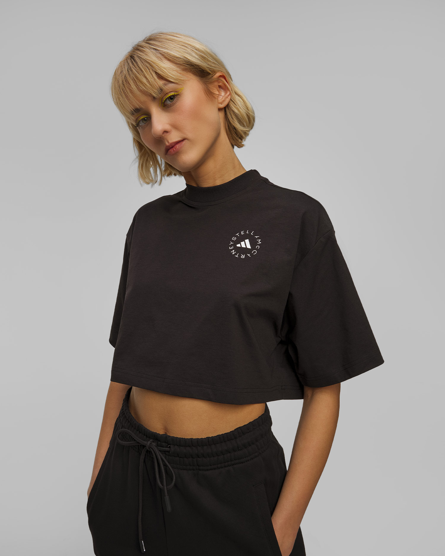 Crop Top negru pentru femei Adidas by Stella McCartney 