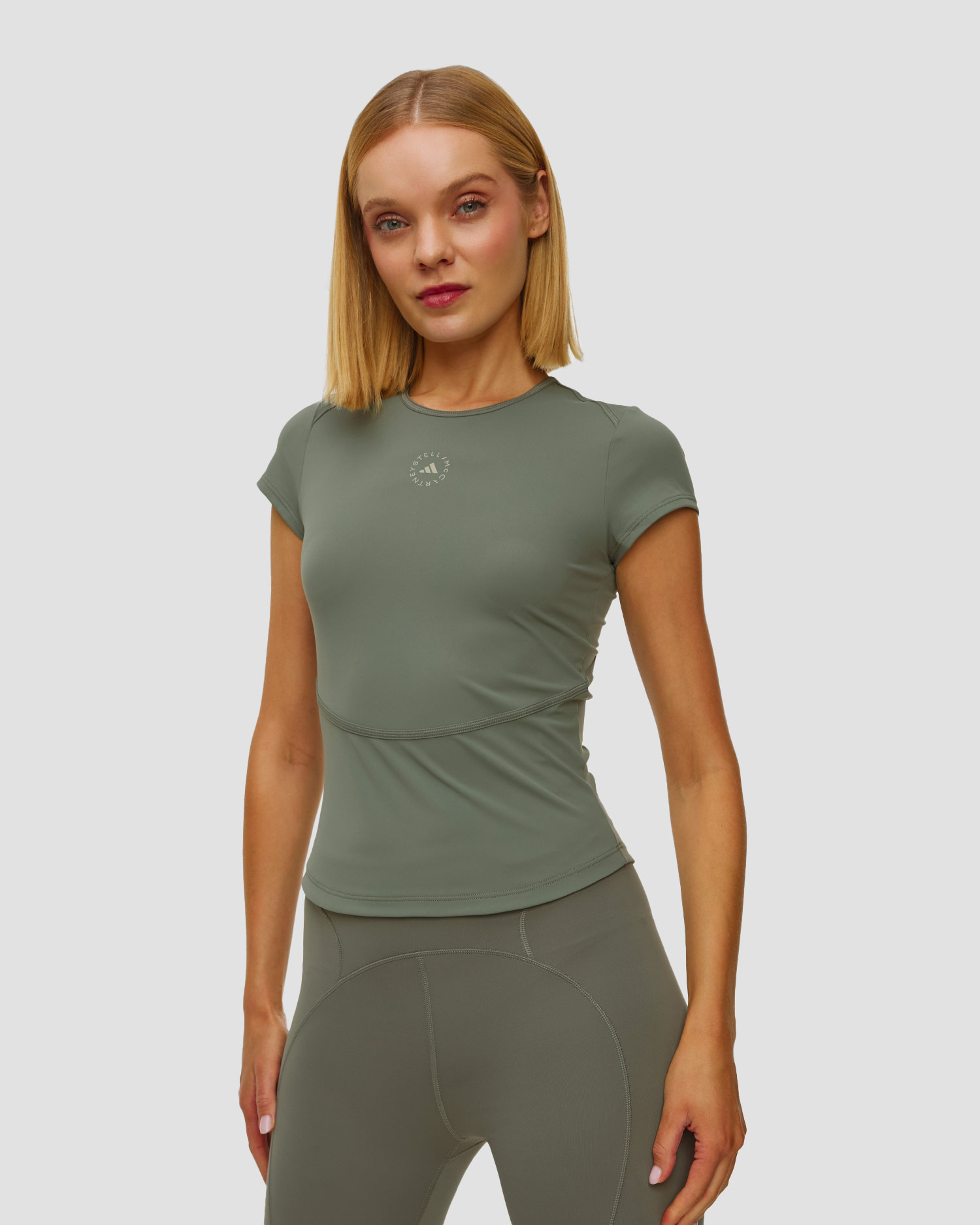 Tricou de antrenament kaki pentru femei Adidas by Stella McCartney TruePurpose