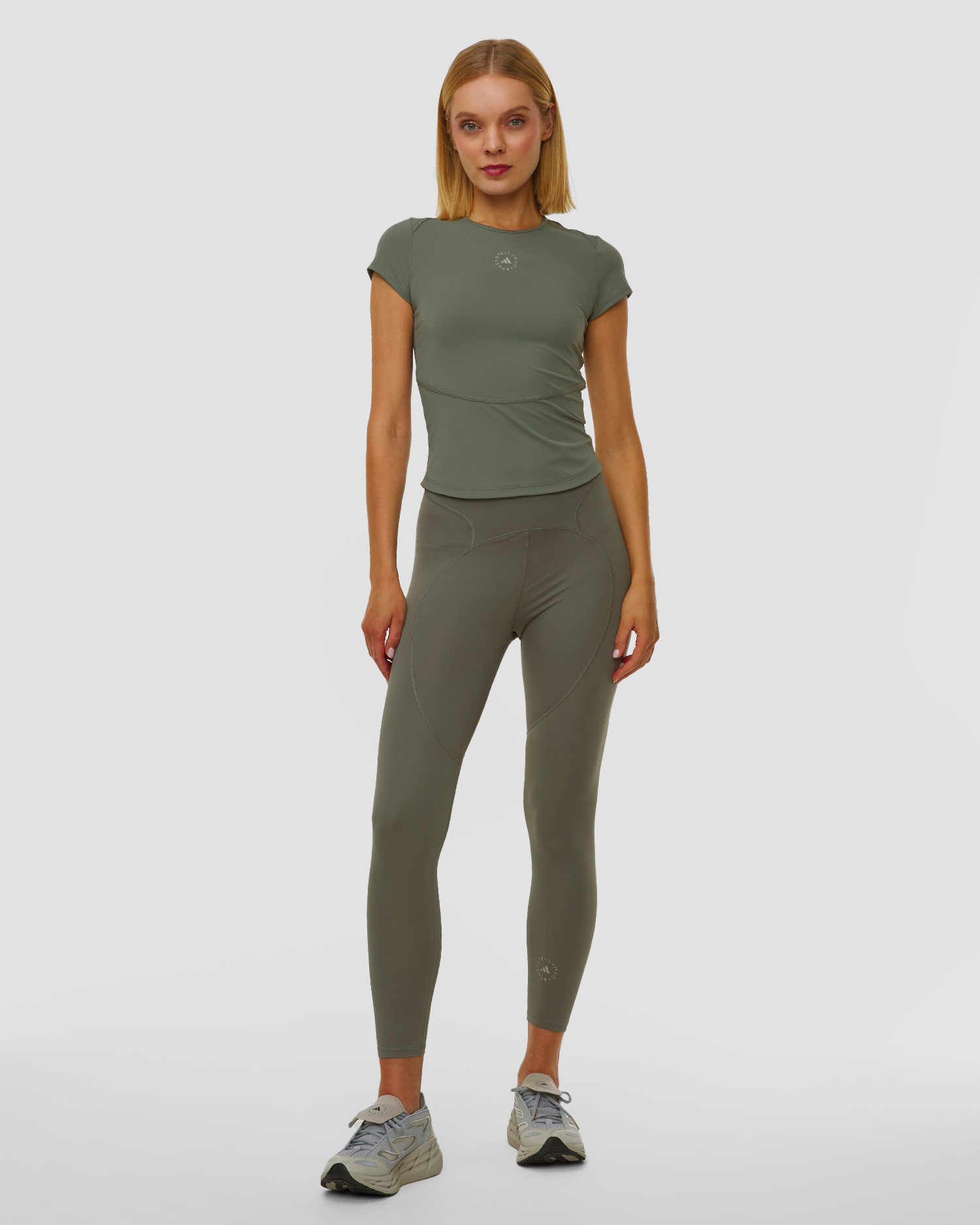 Women's khaki workout T-shirt Adidas by Stella McCartney TruePurpose