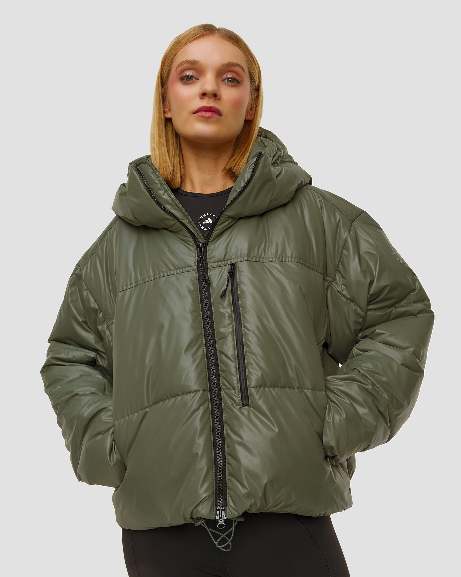 Women's khaki down jacket Adidas by Stella McCartney Short Puf