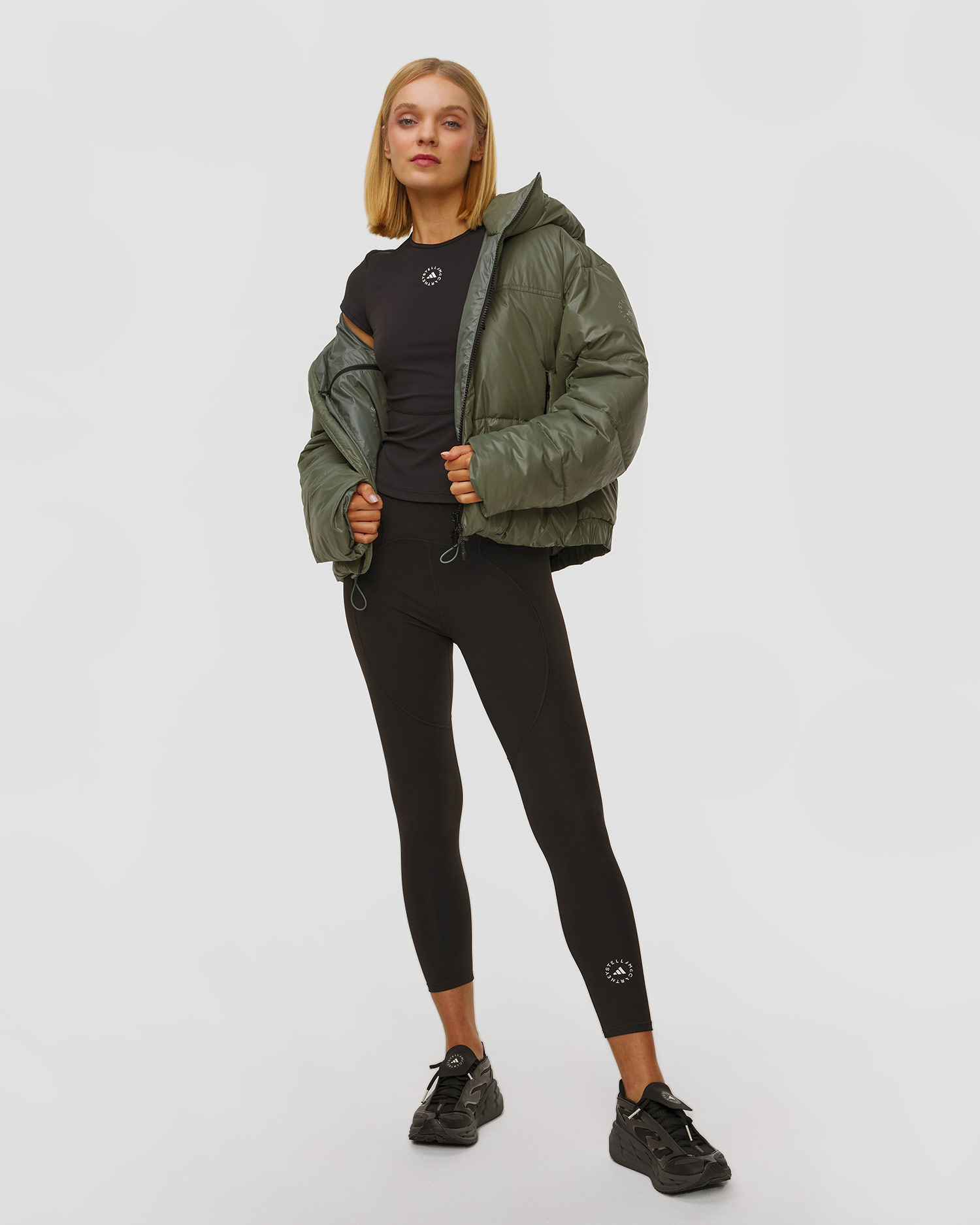 Women's khaki down jacket Adidas by Stella McCartney Short Puf