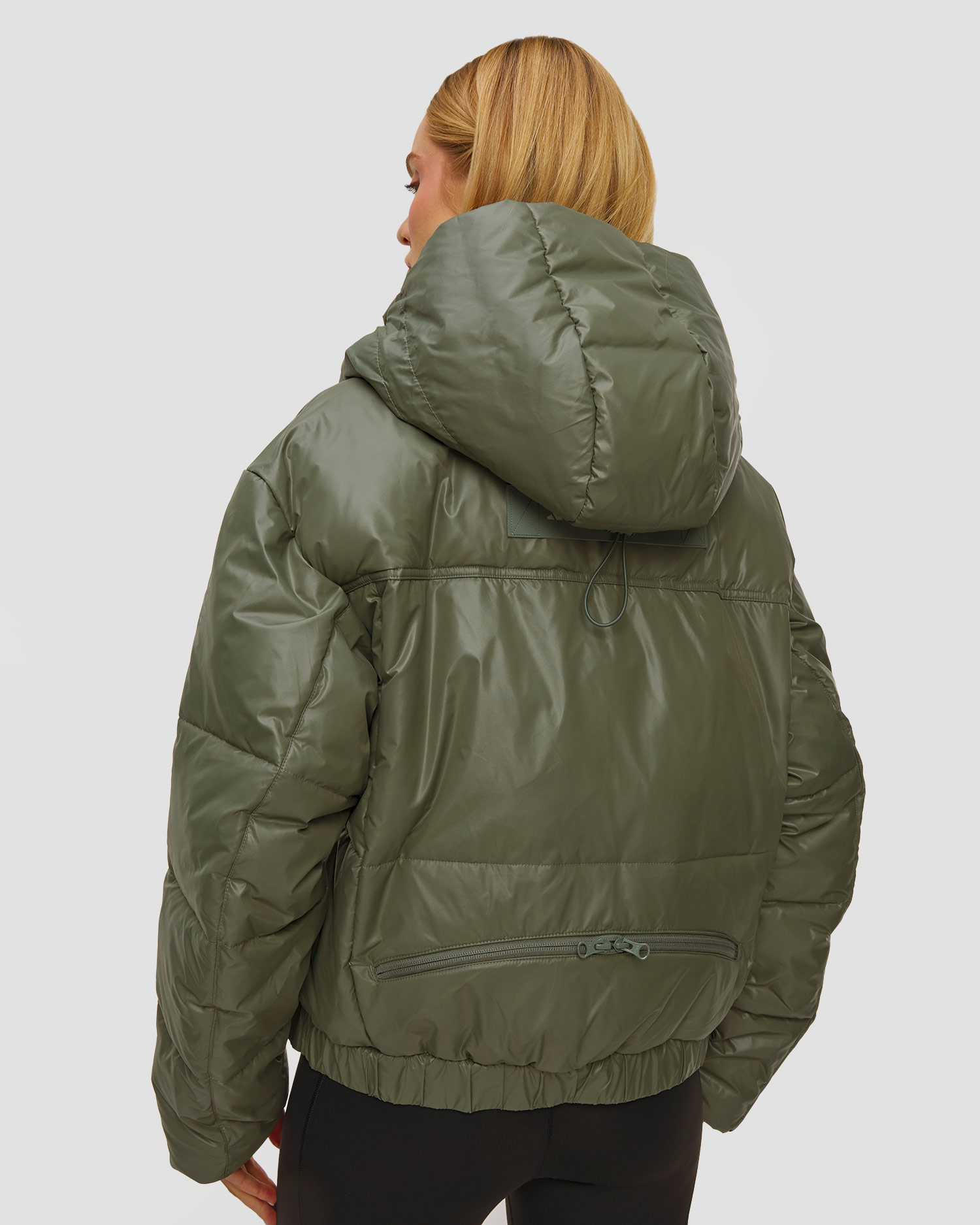 Kurtka puchowa khaki damska Adidas by Stella McCartney Short Puf