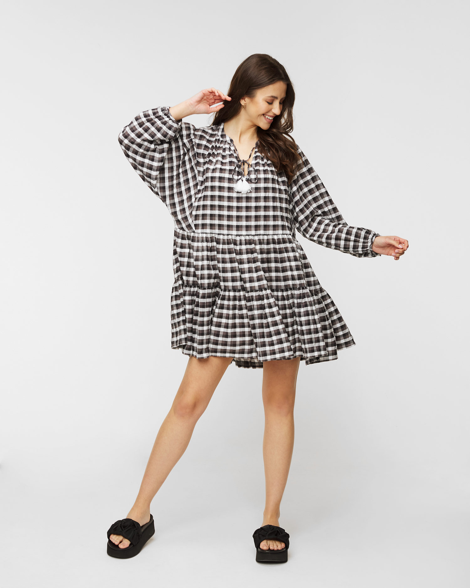 Sukienka SEAFOLLY GINGHAM TIER DRESS