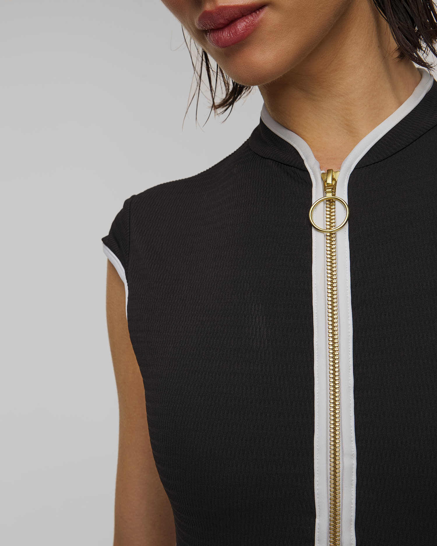 Women's black one-piece swimsuit Seafolly Cap Sleeve Zip Front One Piece