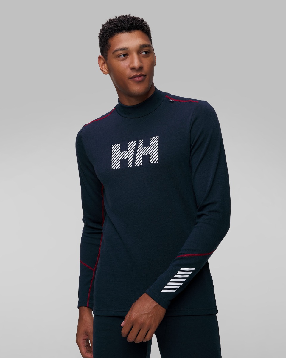 Pánské termotričko s dlouhými rukávy Helly Hansen Lifa Merino Midlogo v Tmavě Modrém Barevném Odstínu, Barva/Vzor: Granatowy