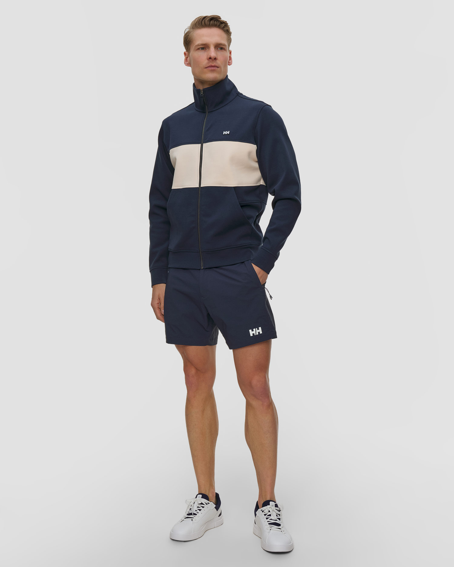 Pánská mikina se stojáčkem Helly Hansen Koster Sweat Jacket v tmavě modrém a béžovém barevném provedení